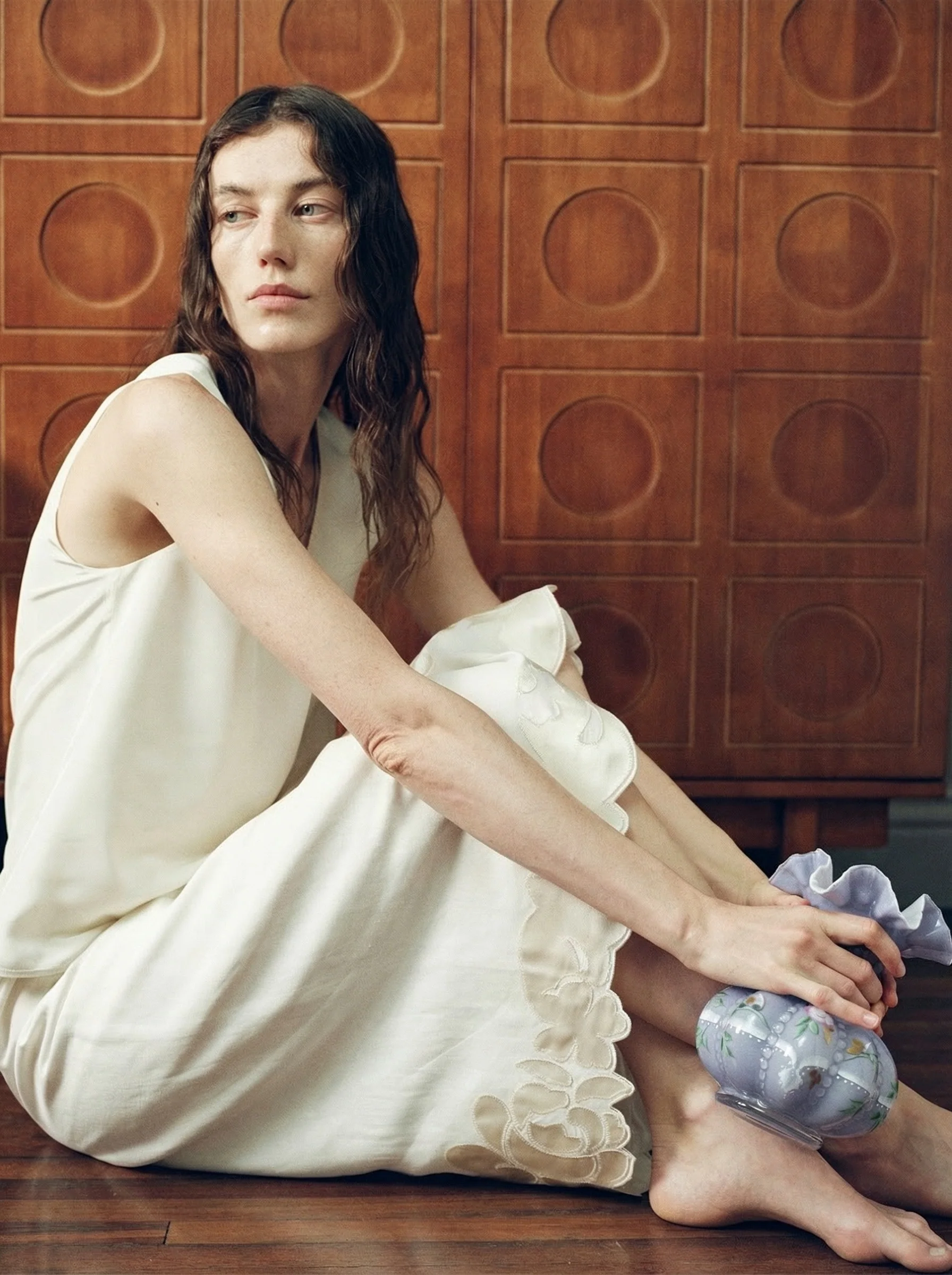 Silk-Linen Scalloped Appliqué Midi Skirt - Image 2