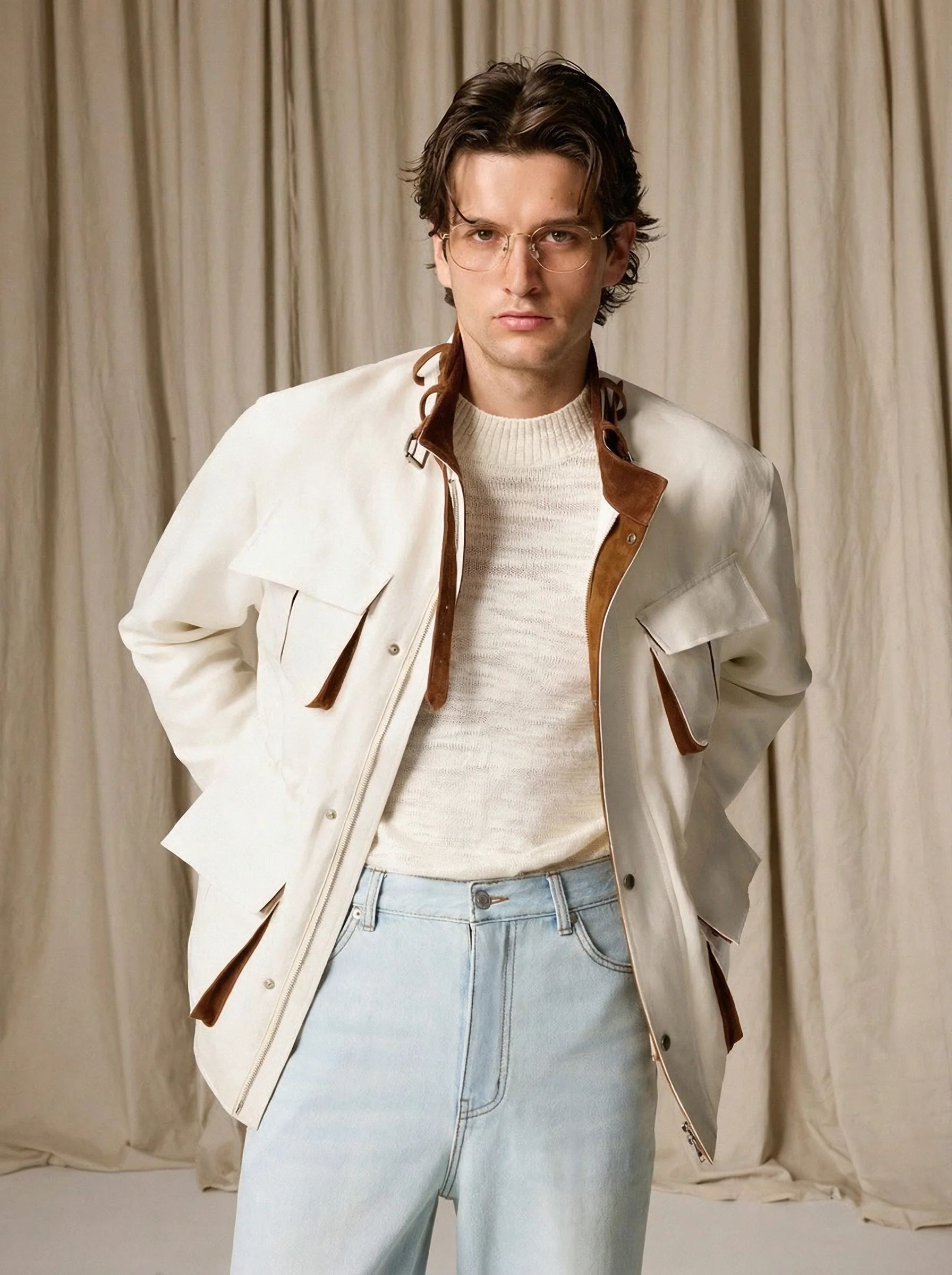 Silk-Linen Stand Collar Field Jacket - Image 4
