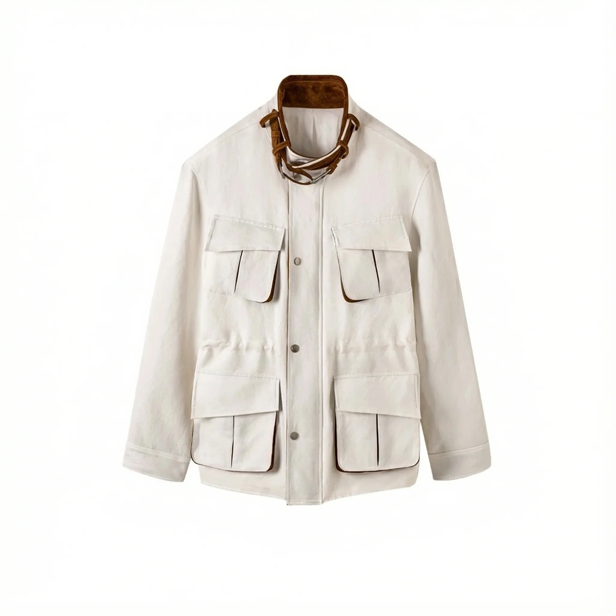 Silk-Linen Stand Collar Field Jacket - Image 5