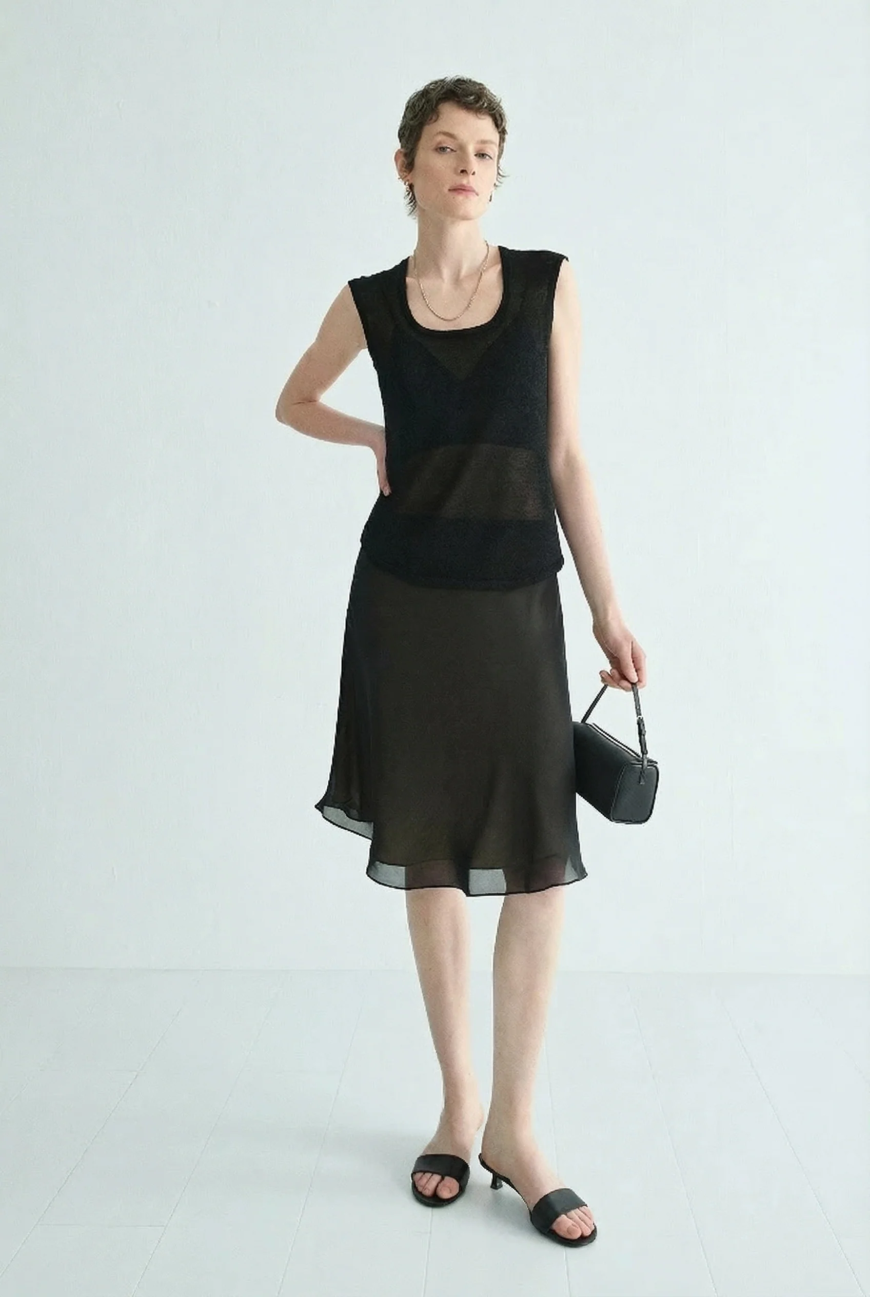 Silk & Tencel Double-Layer Fishtail Midi Skirt - Image 8