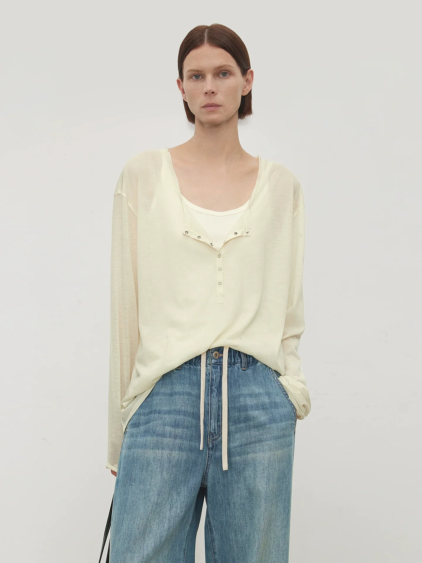 Silk-TrimWoolHenleyTop