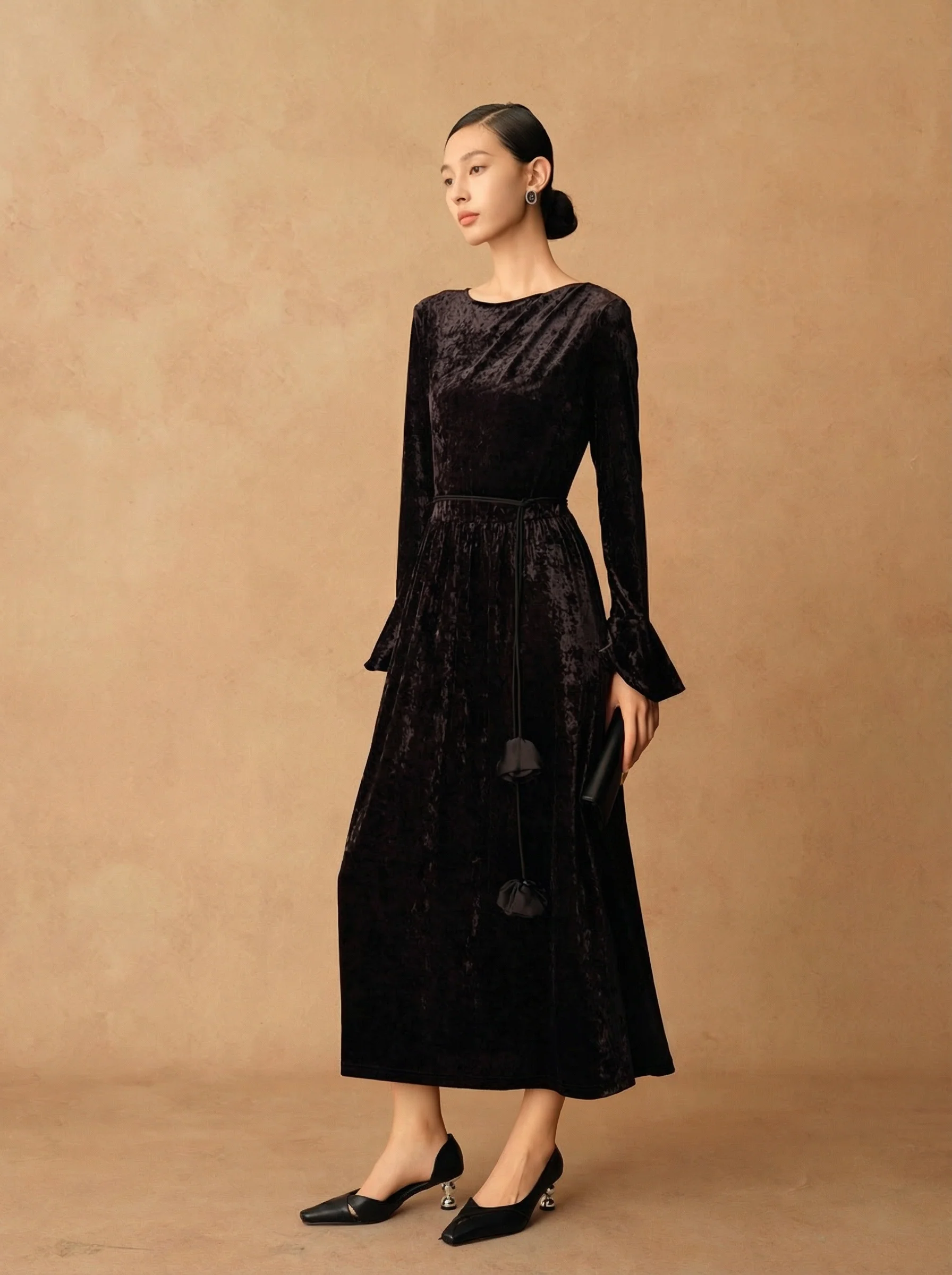 Silk Velvet Boat-Neck Dress - Image 4