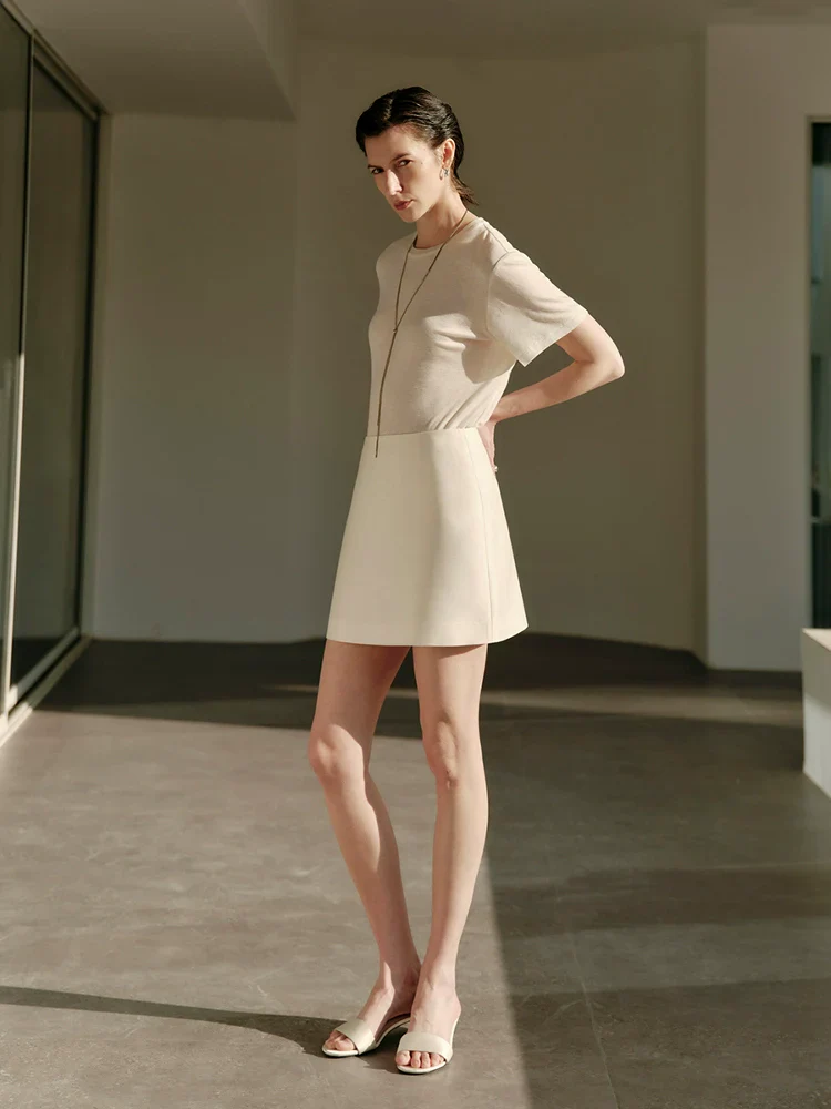 Silk-Wool A-Line Mini Skirt