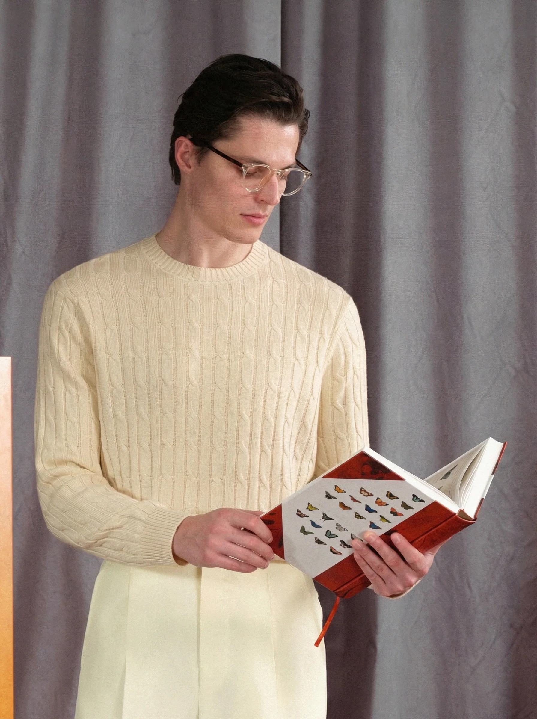 Silk-Wool Cable Knit Crewneck Sweater - Image 3