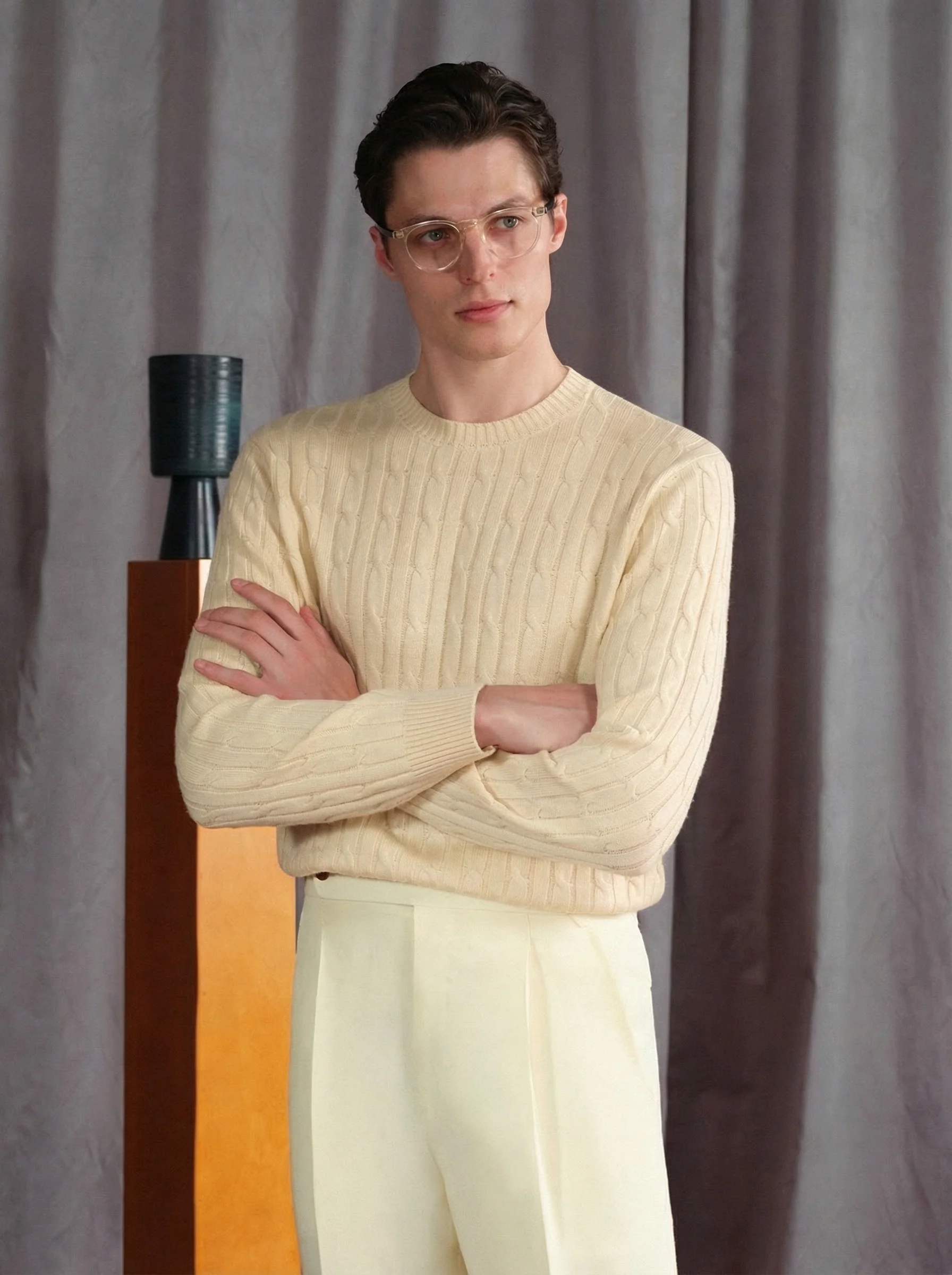 Silk-Wool Cable Knit Crewneck Sweater - Image 4