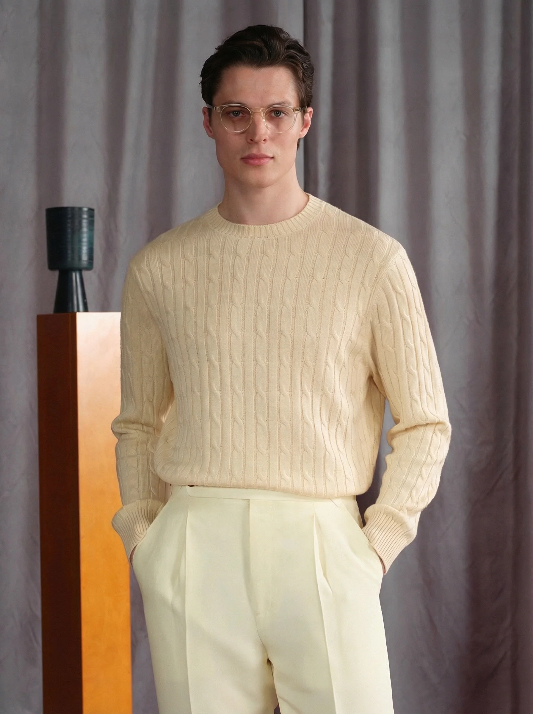 Silk-Wool Cable Knit Crewneck Sweater - Image 5