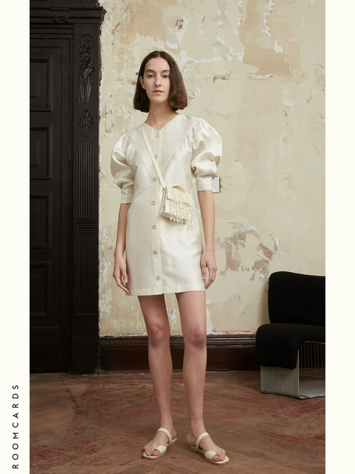 Silk-Wool Puff-Sleeve Mini Dress - Image 3