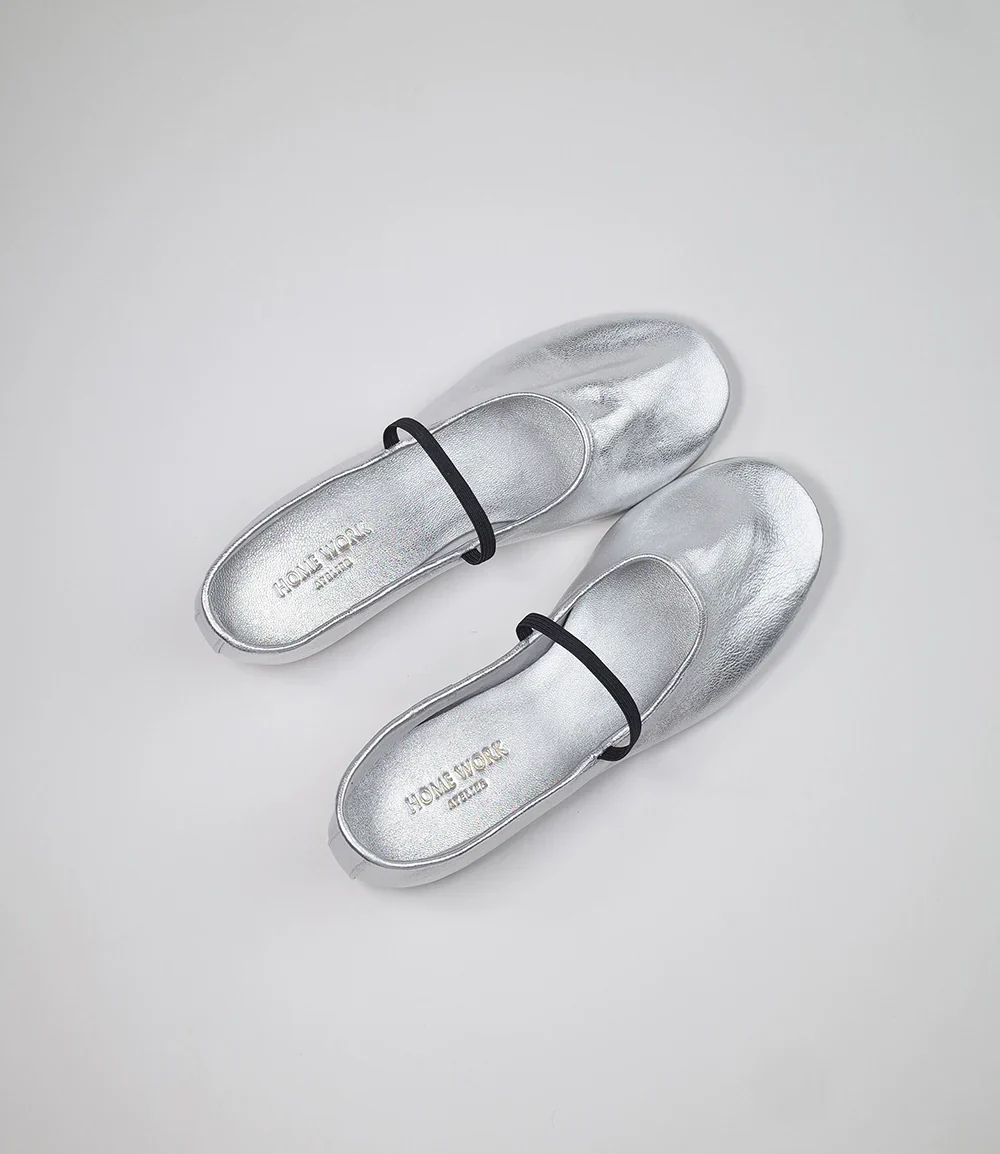 Silver Ballet Flats with Strap - Image 2