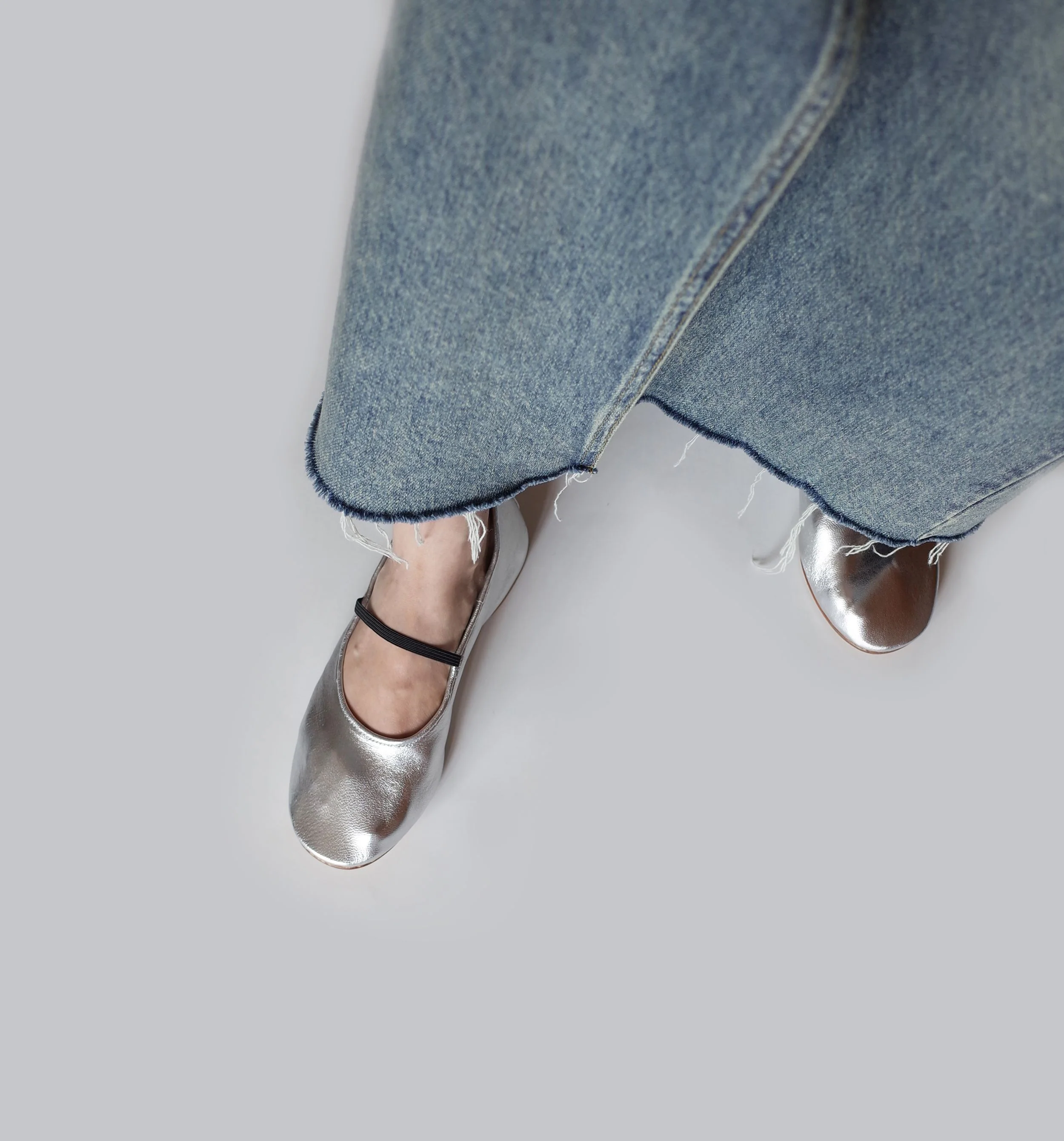 Silver Ballet Flats with Strap - Image 6