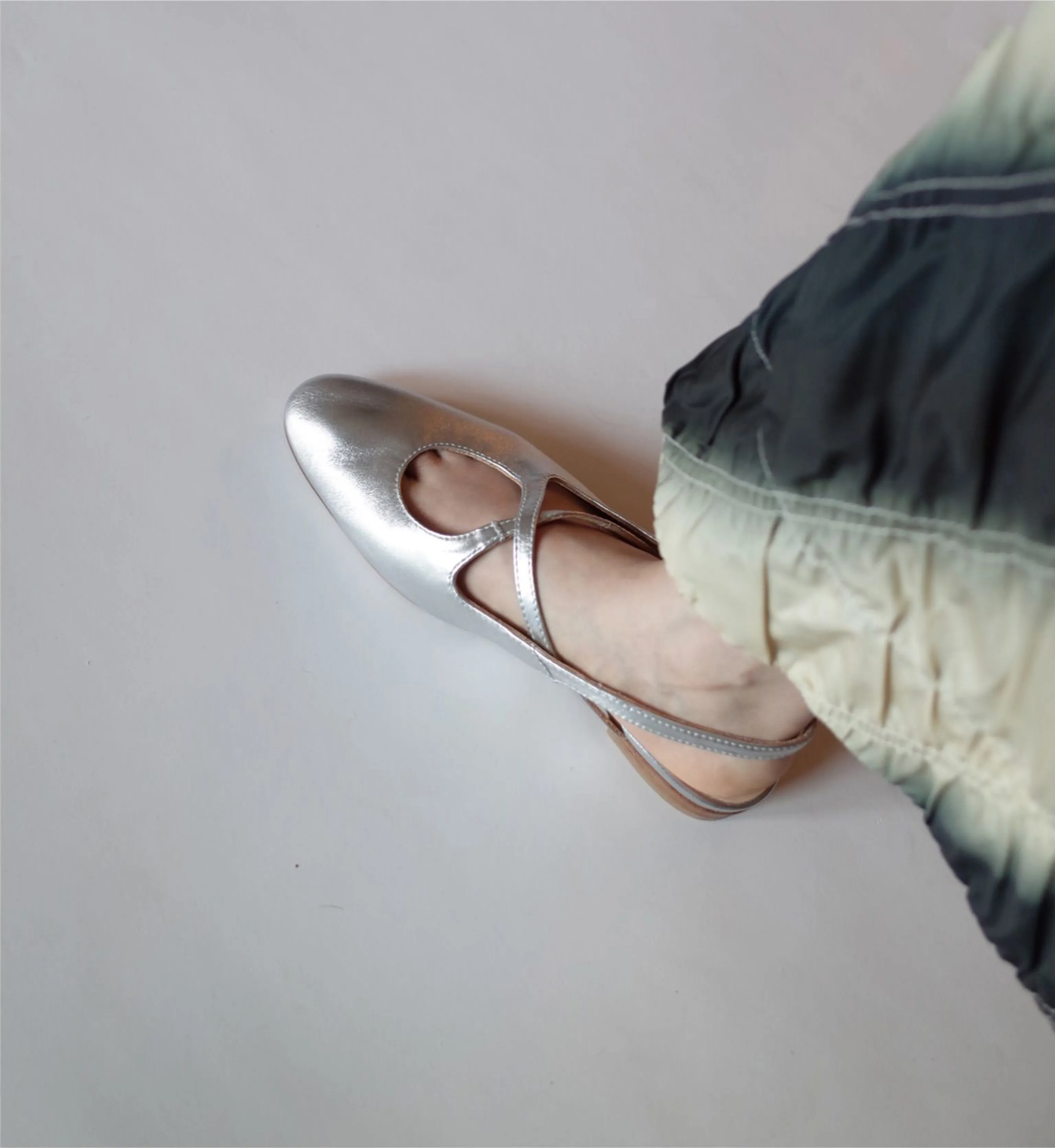 Silver Metallic Cross Strap Flats - Image 5