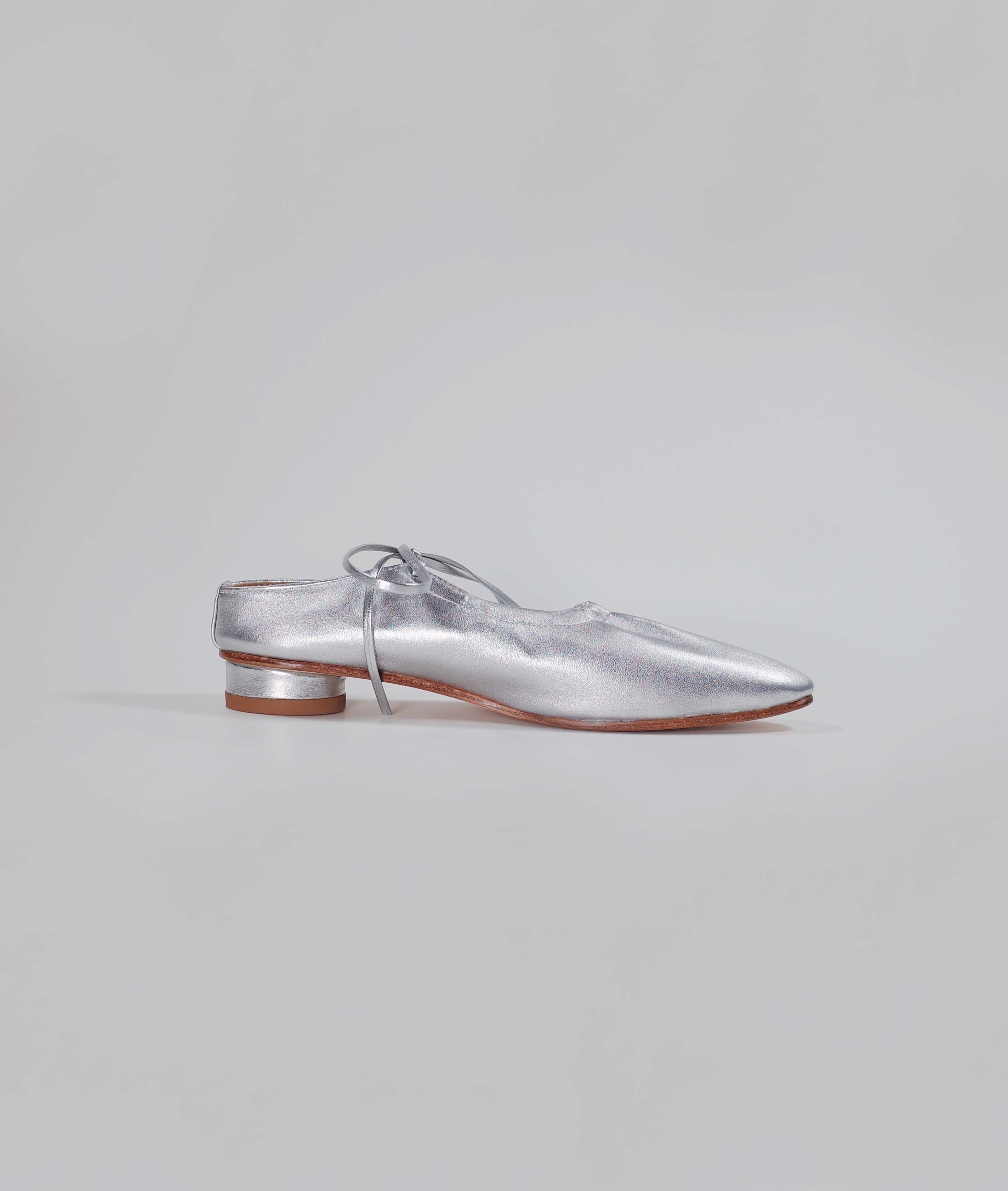 Silver Pleated Ballet Flats - Image 3
