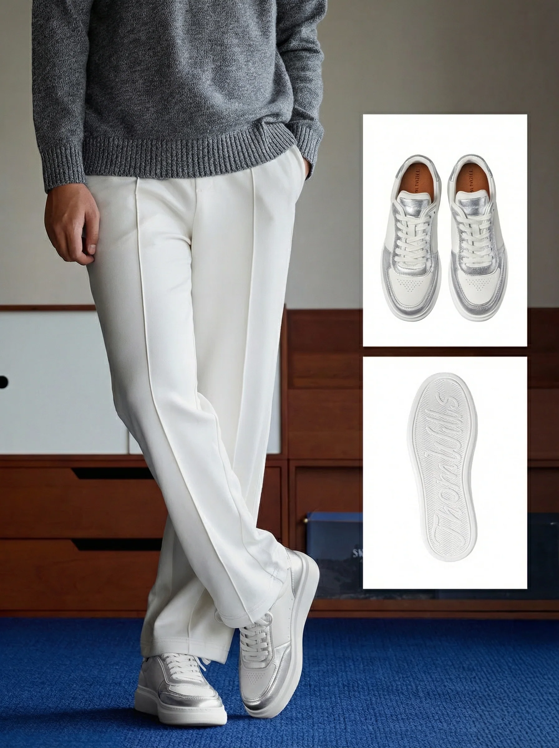 Silver Trim Platform Faux Leather Sneakers - Image 3