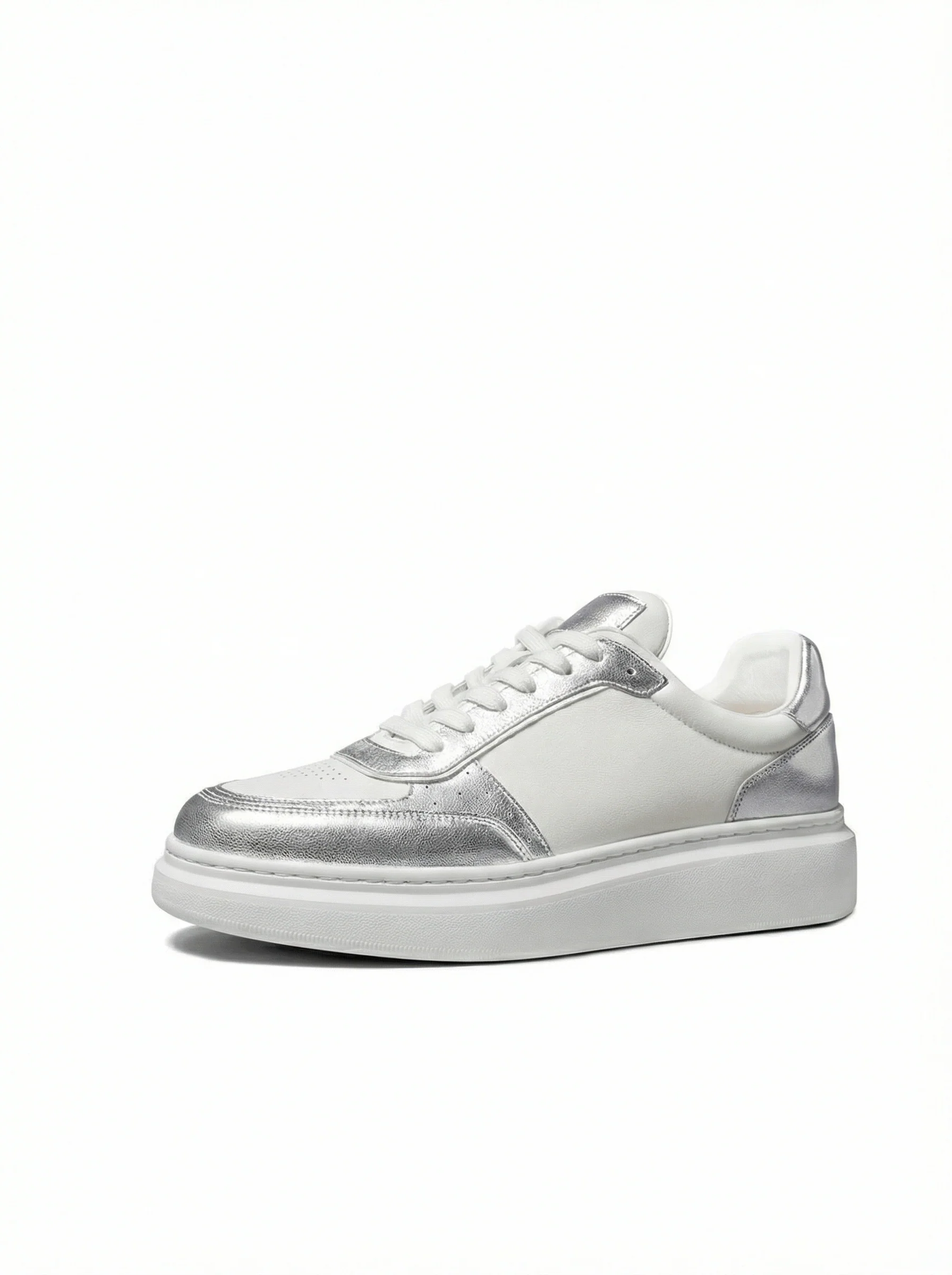 Silver Trim Platform Faux Leather Sneakers - Image 4