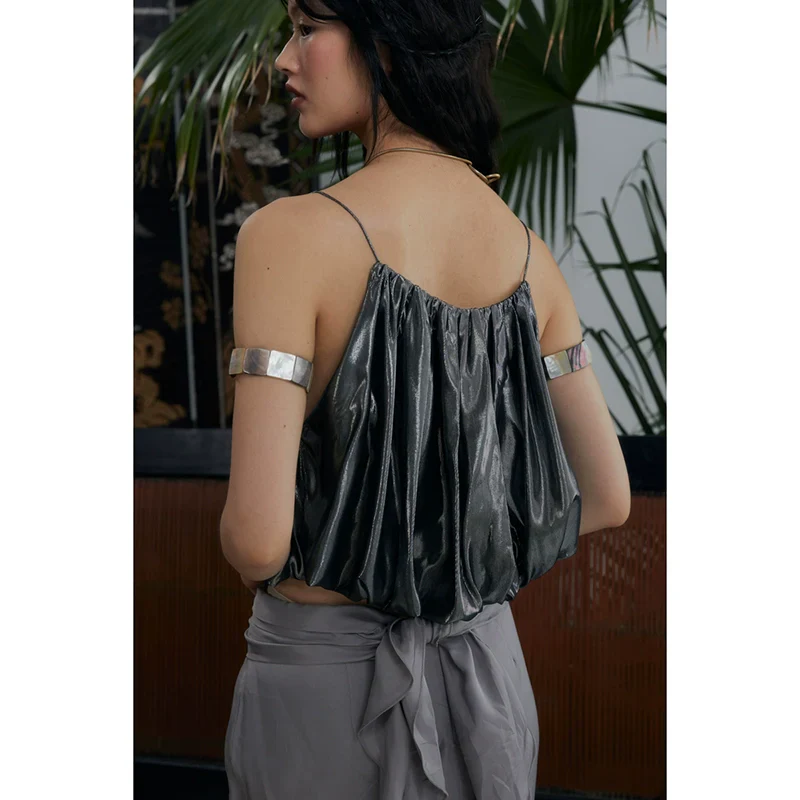 Silver Wave Pleated Suspender Top - Image 3