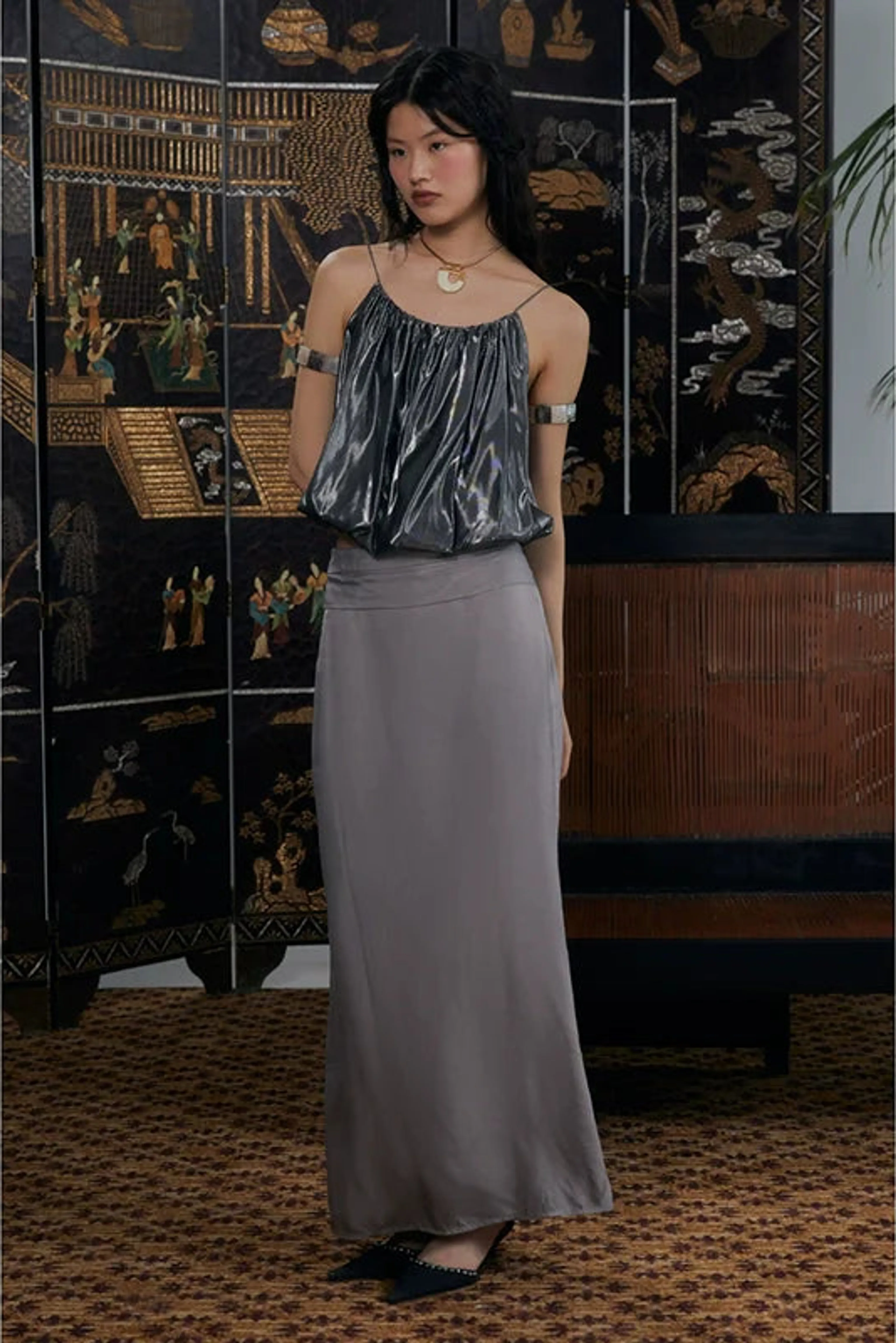 Silver Wave Pleated Suspender Top - Image 7
