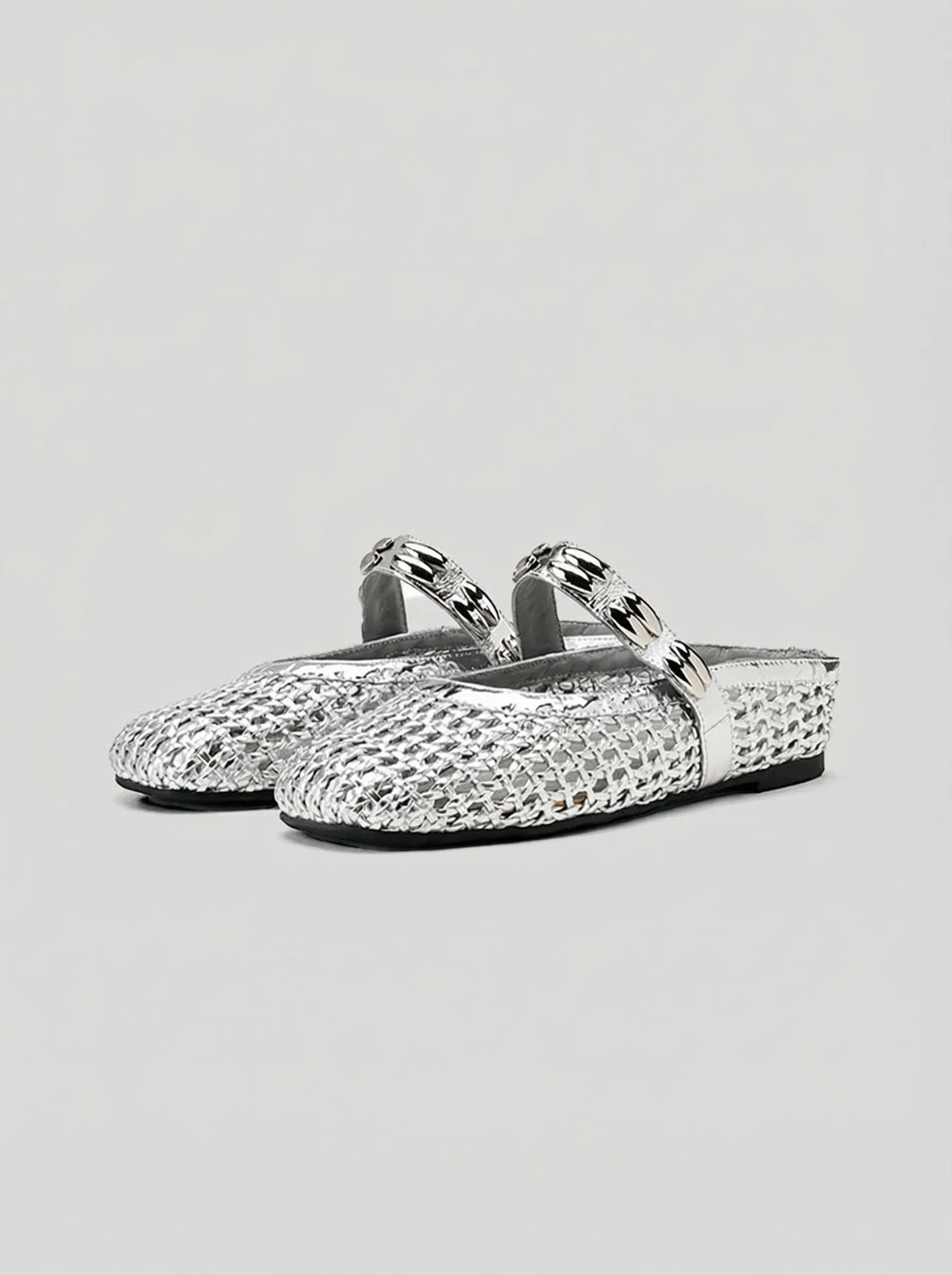 Silver Woven Mary Jane Mules