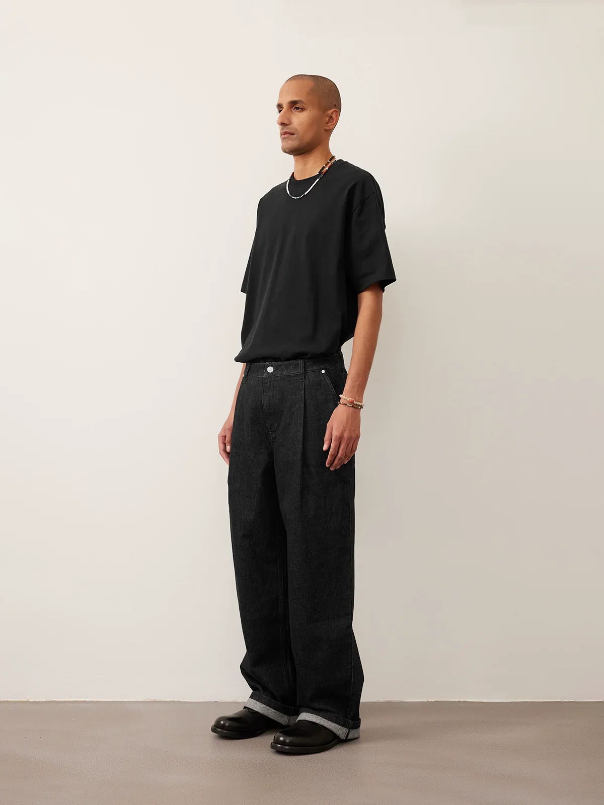 Single-Pleat Loose Straight Denim Trousers - Image 3