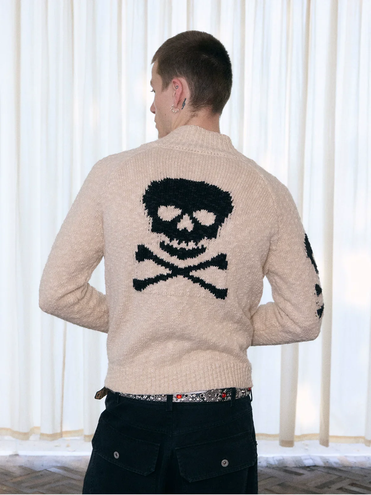 Skull Intarsia Zip Cardigan - Image 3