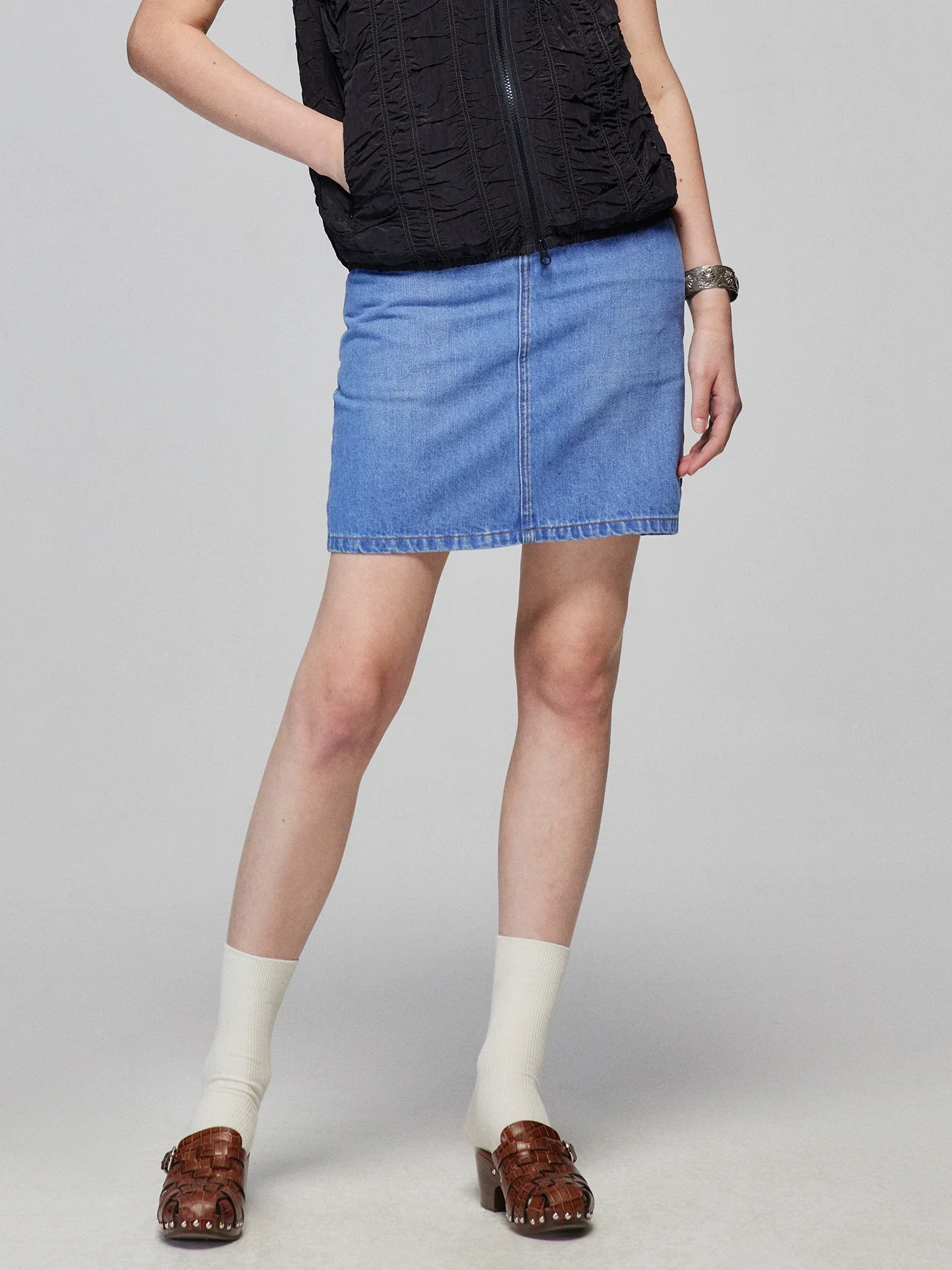 Sky Blue Washed Denim Mini Skirt
