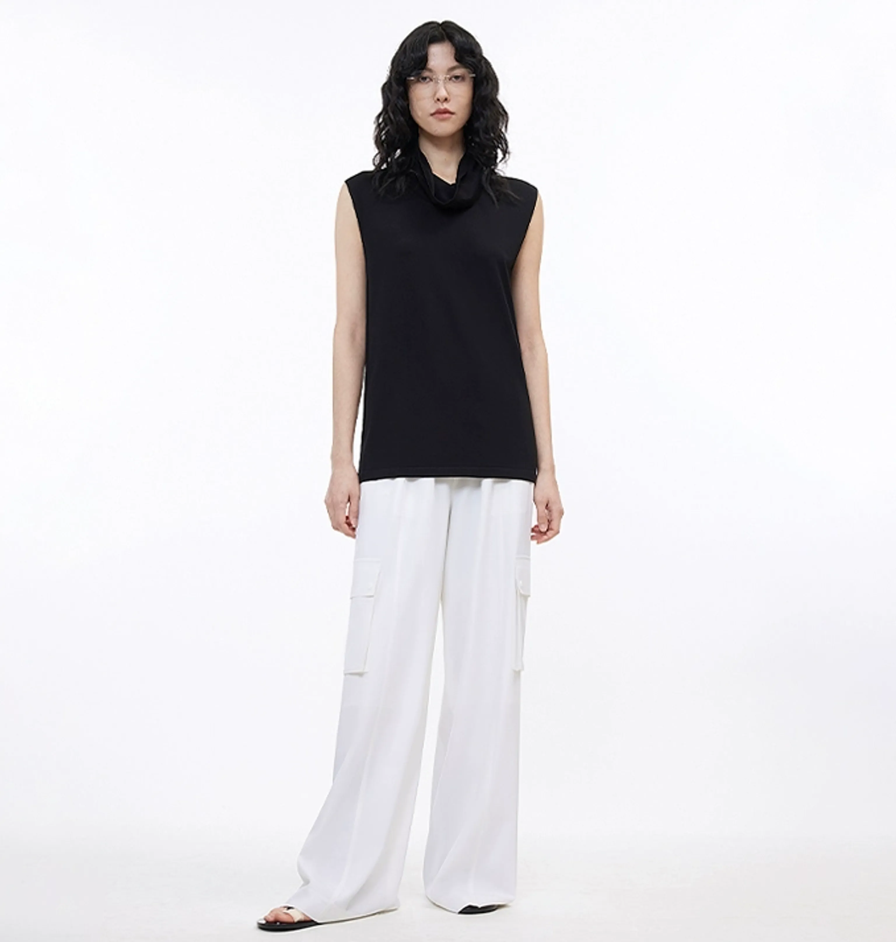 Sleeveless Draped Collar Top - Image 2