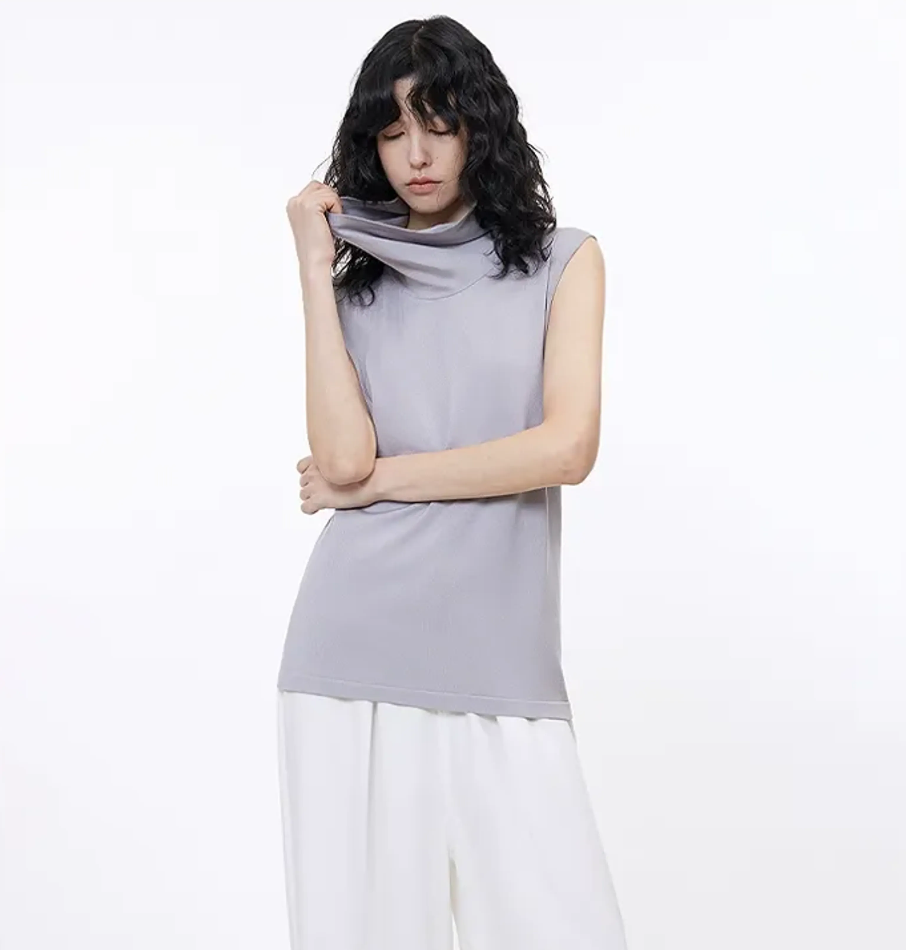 Sleeveless Draped Collar Top - Image 6