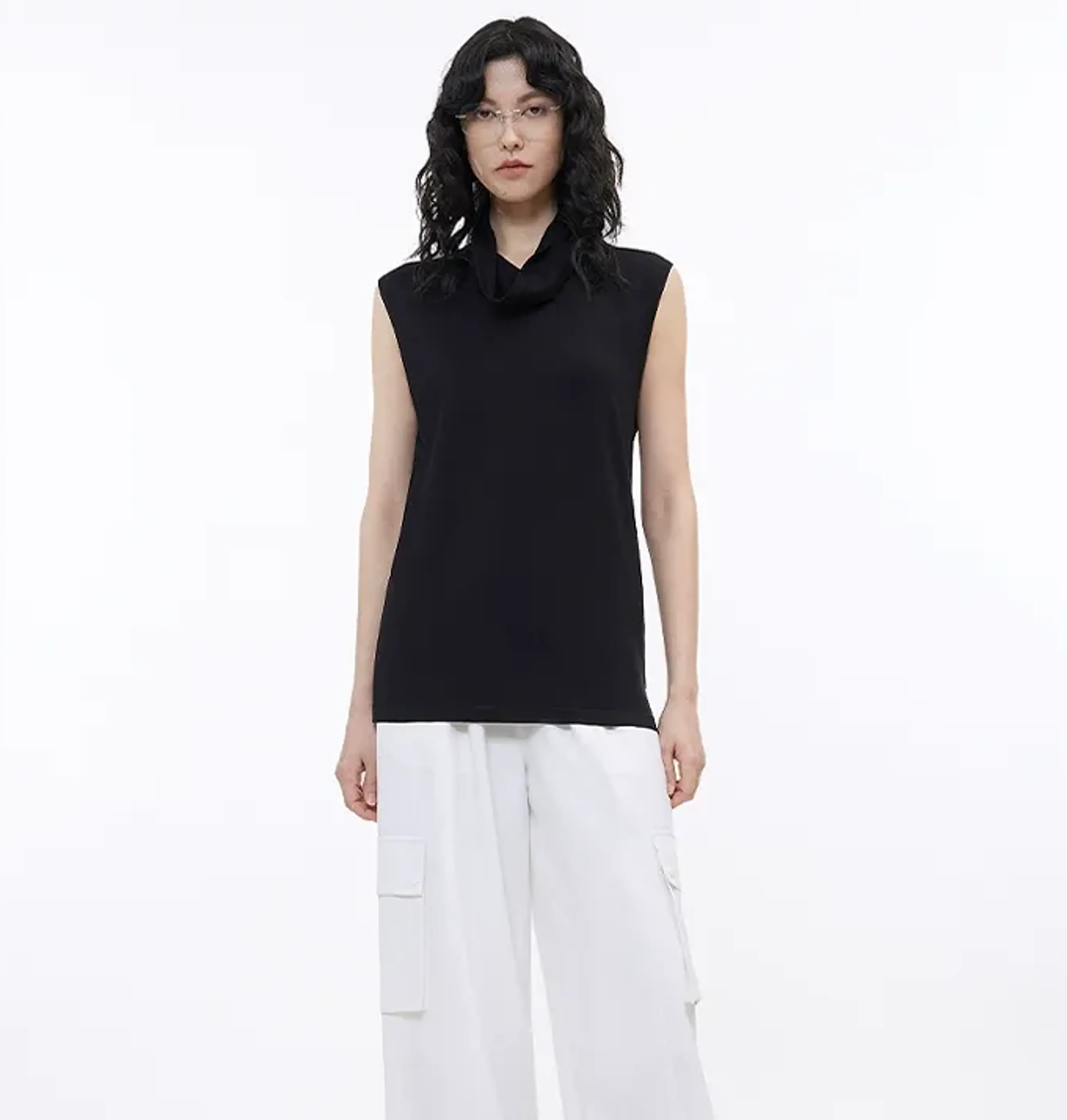 Sleeveless Draped Collar Top - Image 8