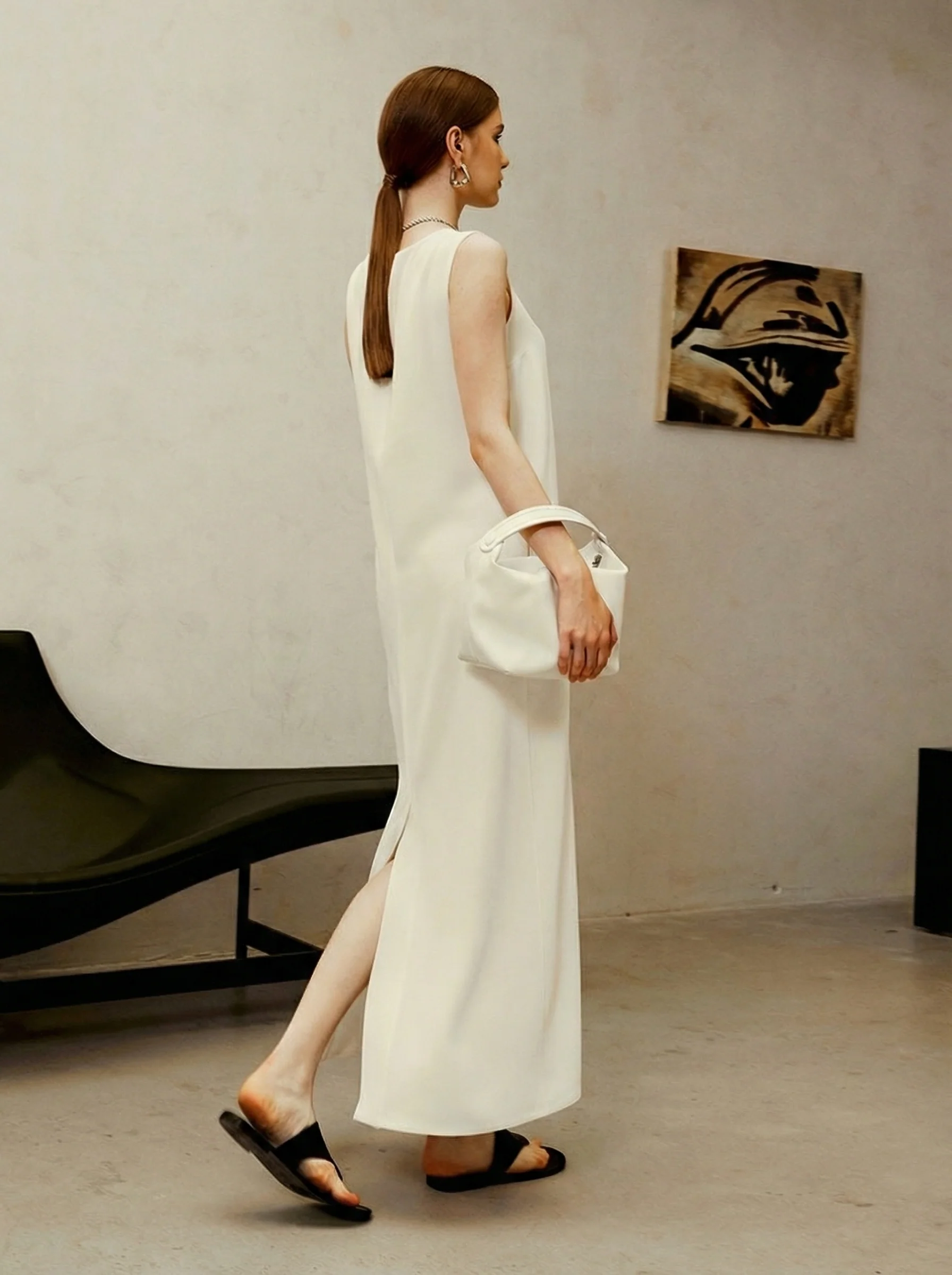 Sleeveless Round Neck Acetate Column Dress - Image 7