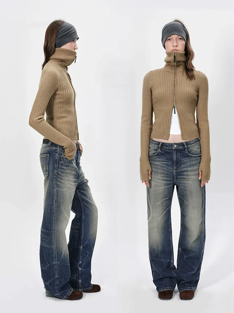 Slim Ribbed Wool Turtleneck Cardigan - Image 3