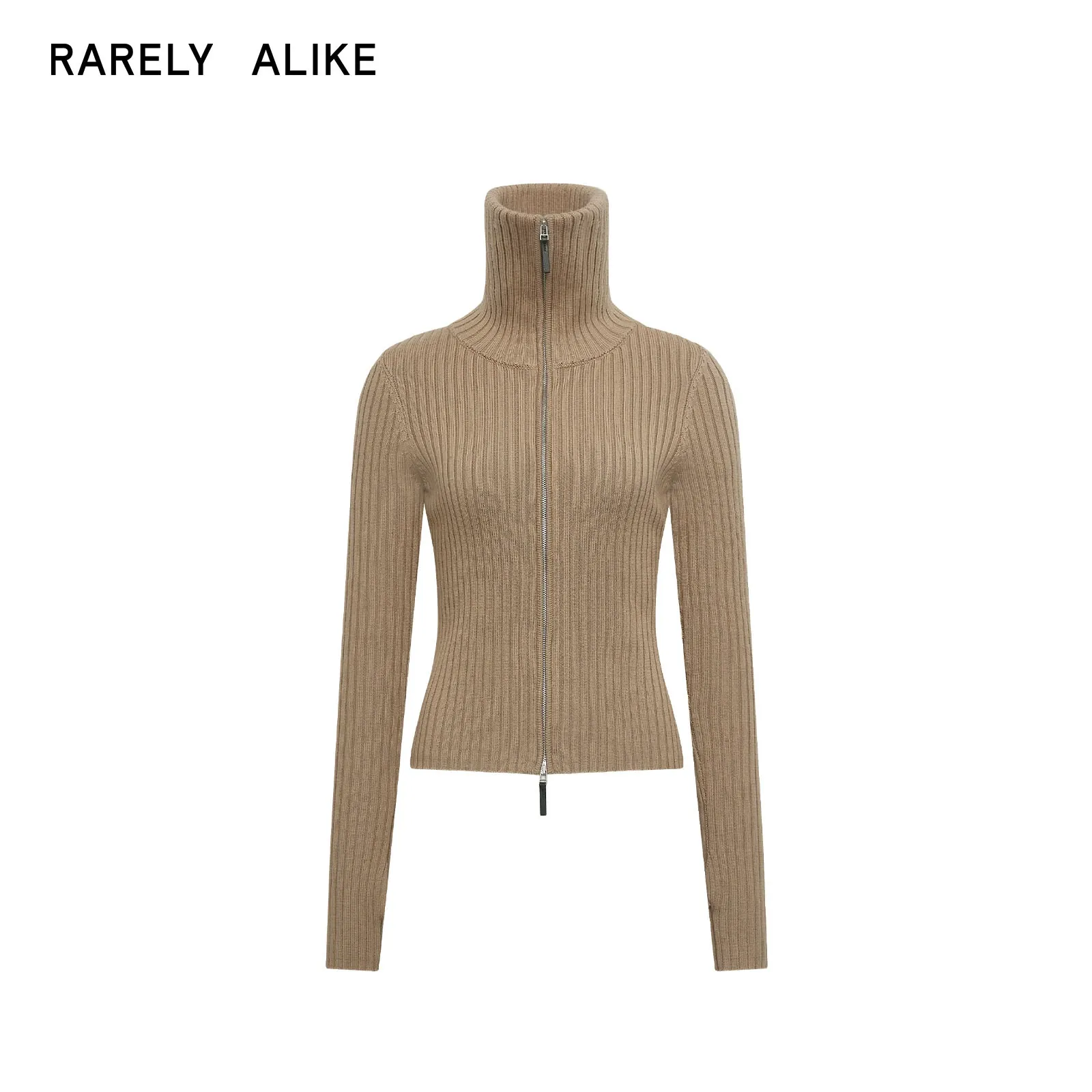 Slim Ribbed Wool Turtleneck Cardigan - Image 7