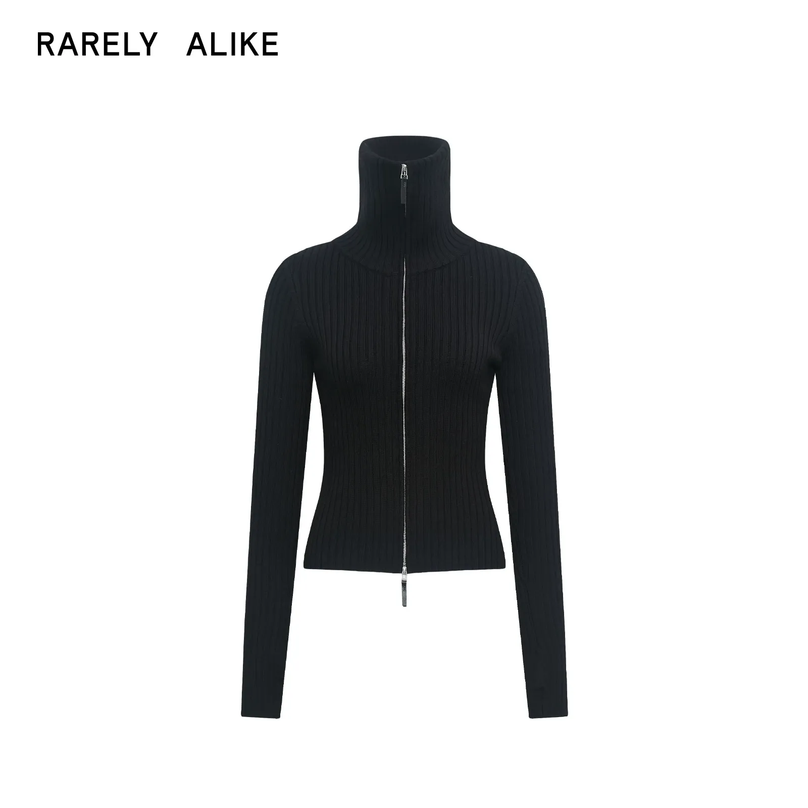 Slim Ribbed Wool Turtleneck Cardigan - Image 8