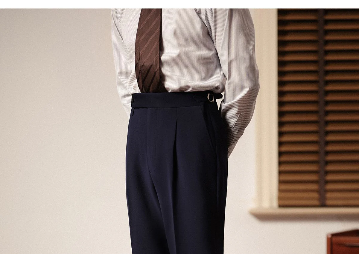 Slim Straight Pleated Trousers - Image 3