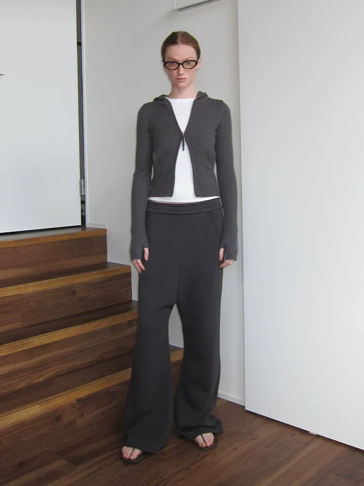 Slim Wool Knit Hoodie Cardigan