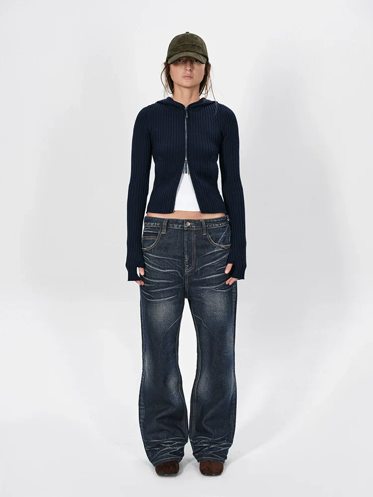 Slim Wool Knit Hoodie Cardigan - Image 2