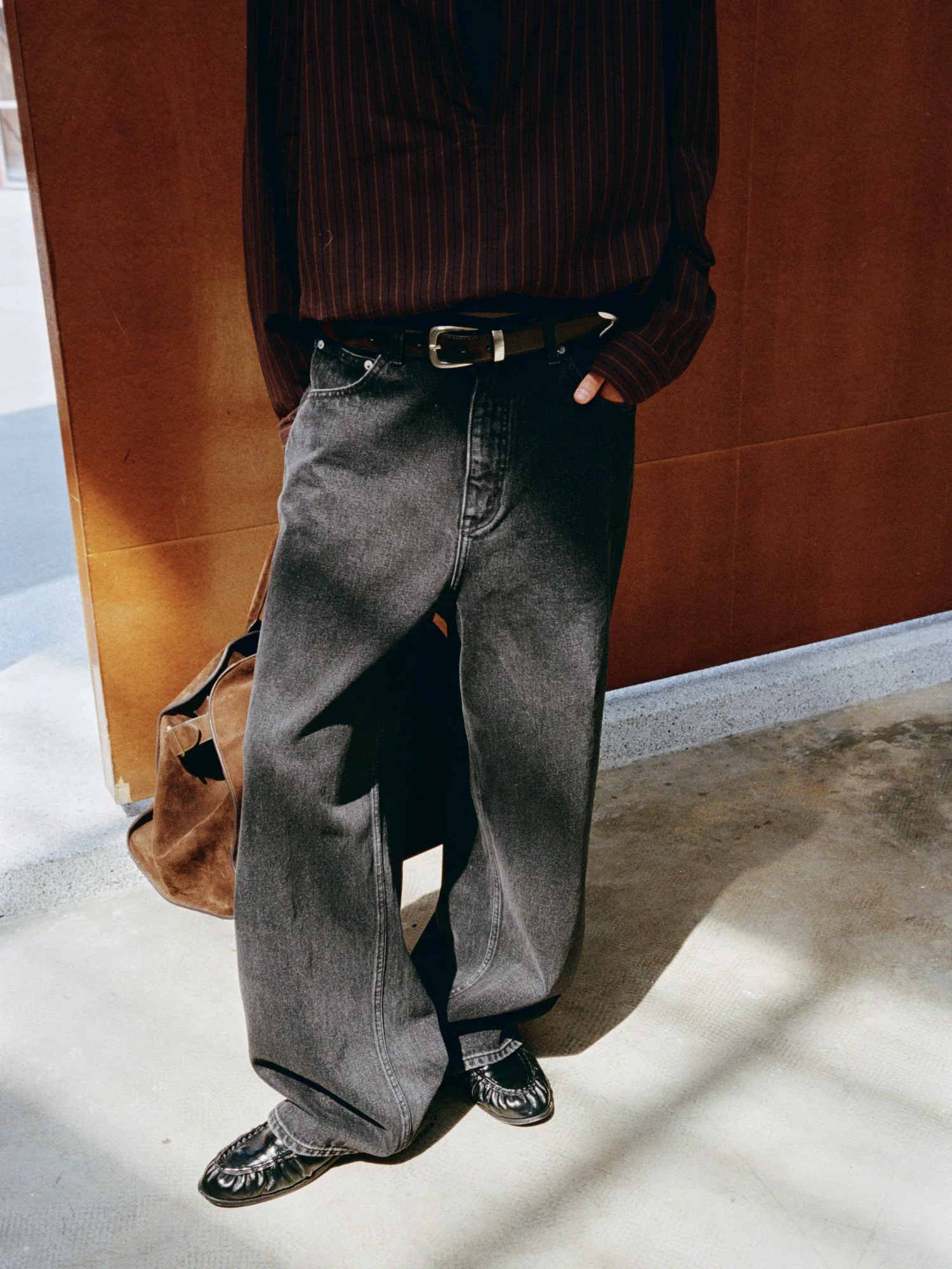 Snow-Wash Wide-Leg Jeans