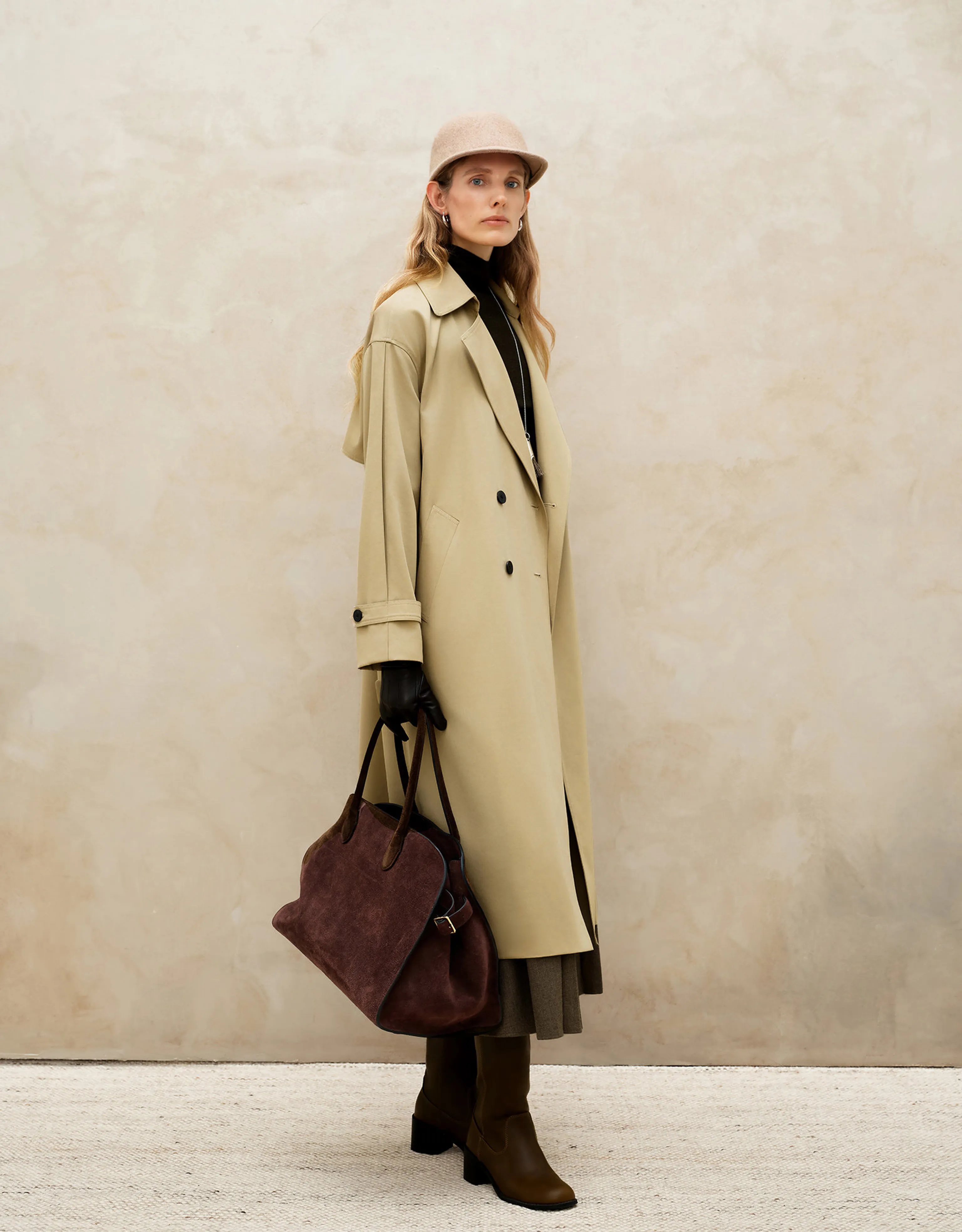 Soft Sheen Wool-Acetate Trench Coat - Image 3