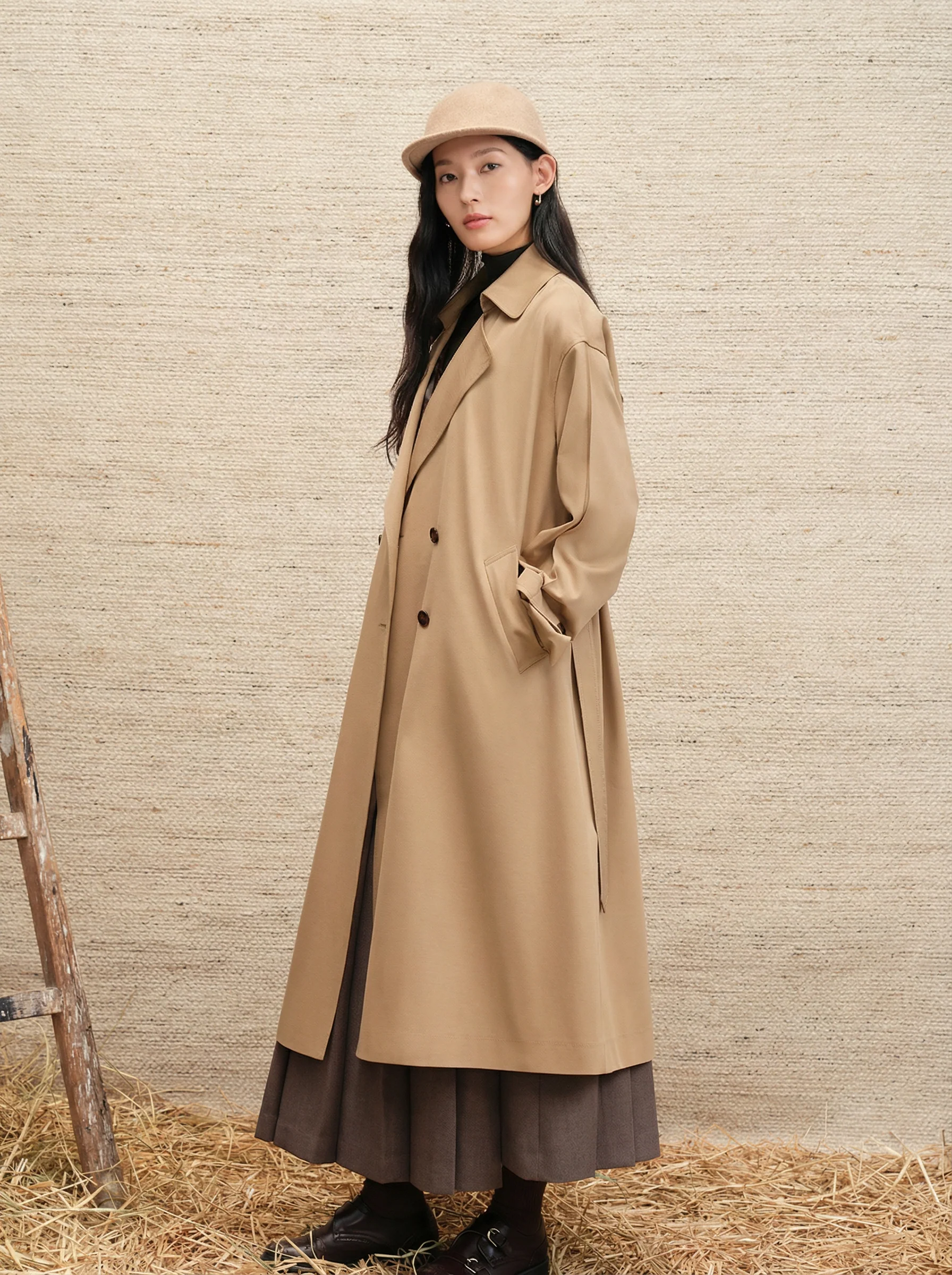 Soft Sheen Wool-Acetate Trench Coat - Image 5