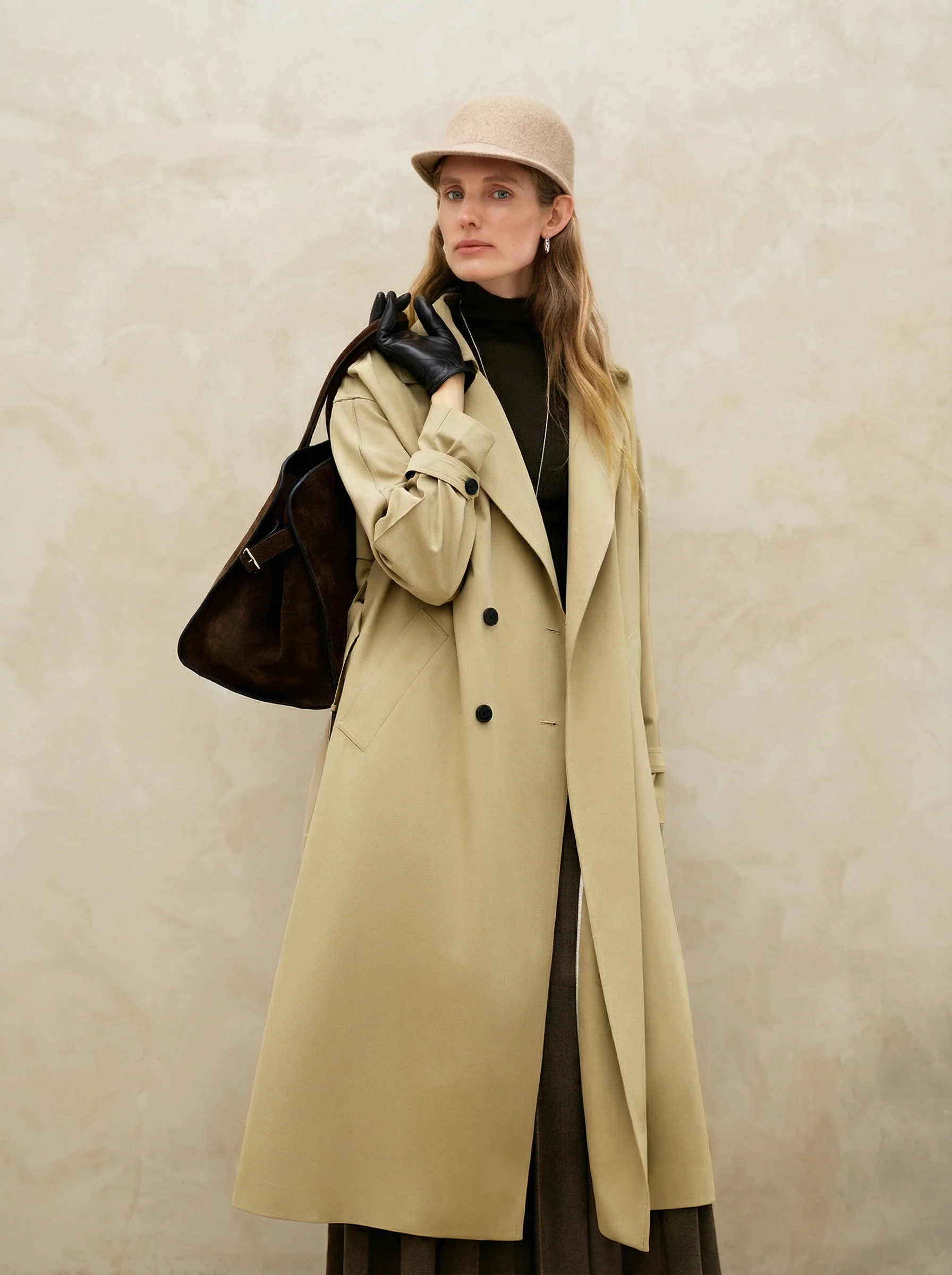 Soft Sheen Wool-Acetate Trench Coat - Image 7