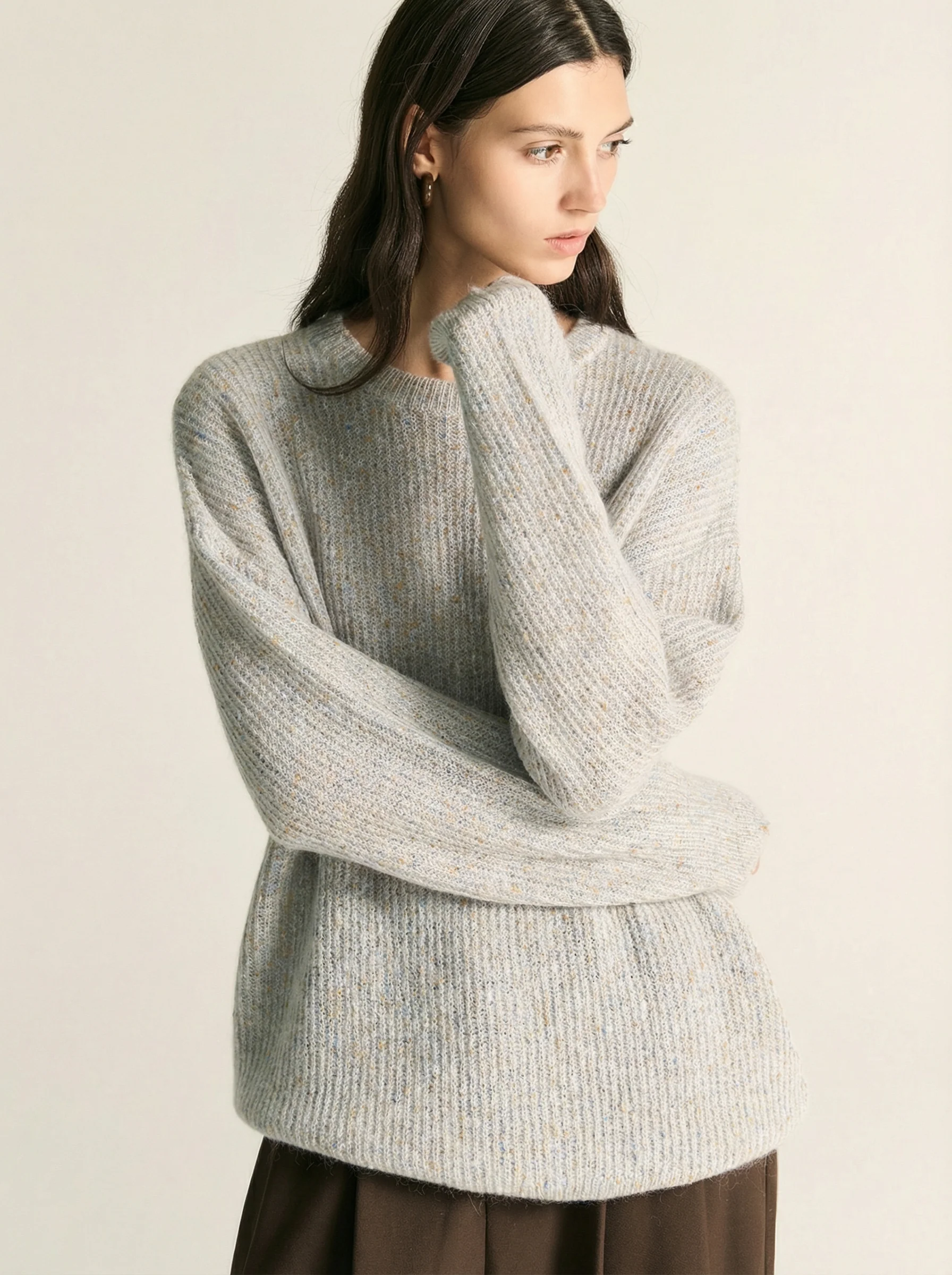Speckled Mohair Rib Crewneck Sweater - Image 2