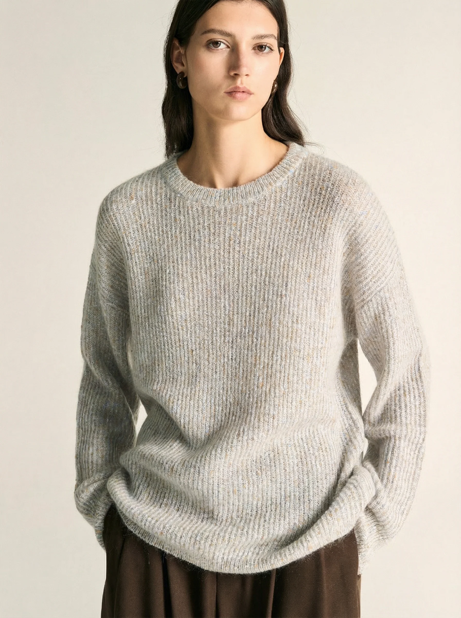 Speckled Mohair Rib Crewneck Sweater - Image 3