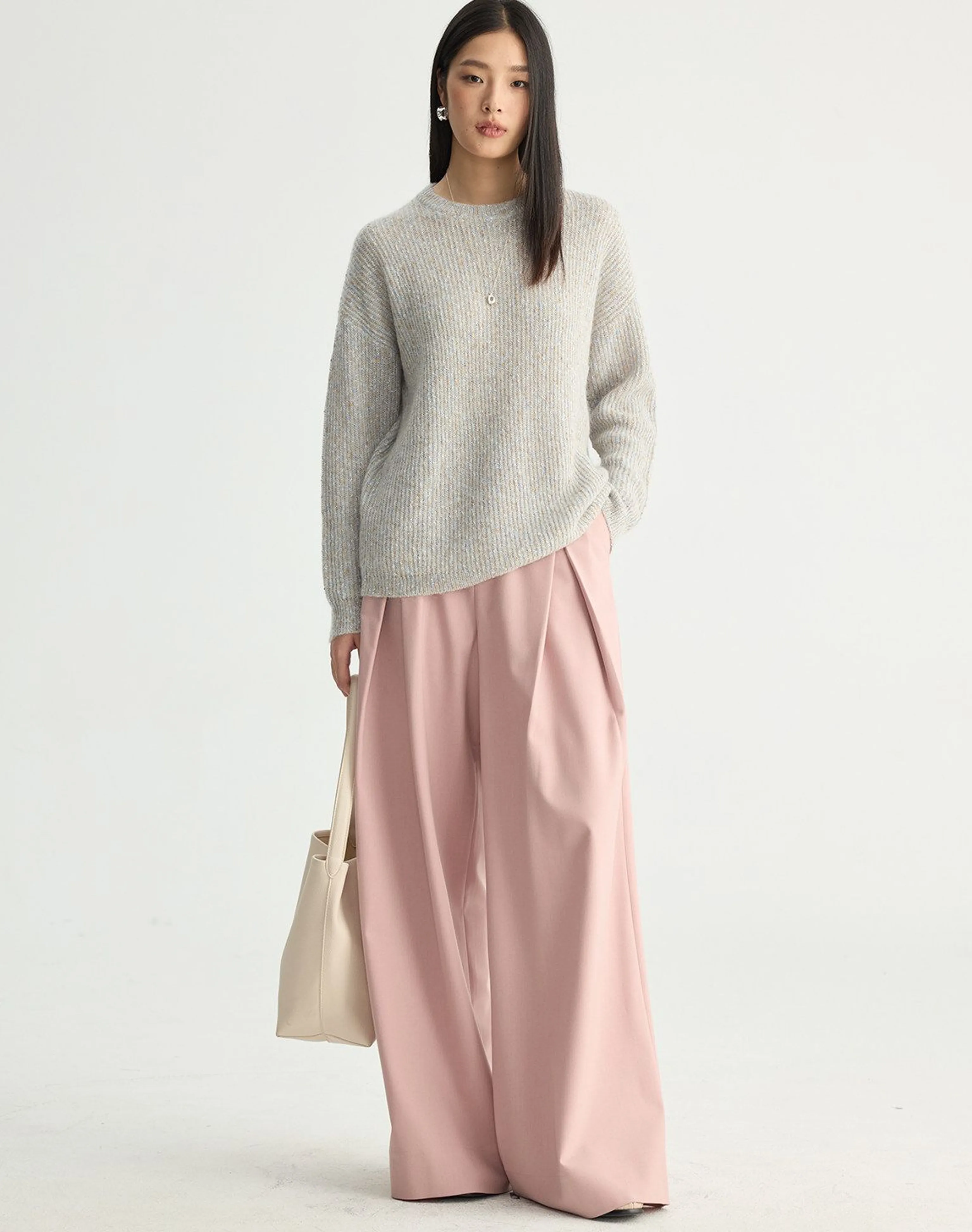 Speckled Mohair Rib Crewneck Sweater - Image 4