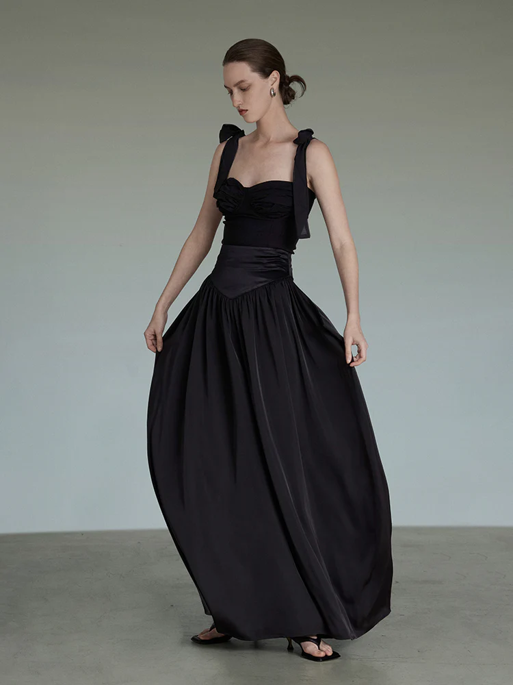 Spliced High-Waist Maxi Skirt