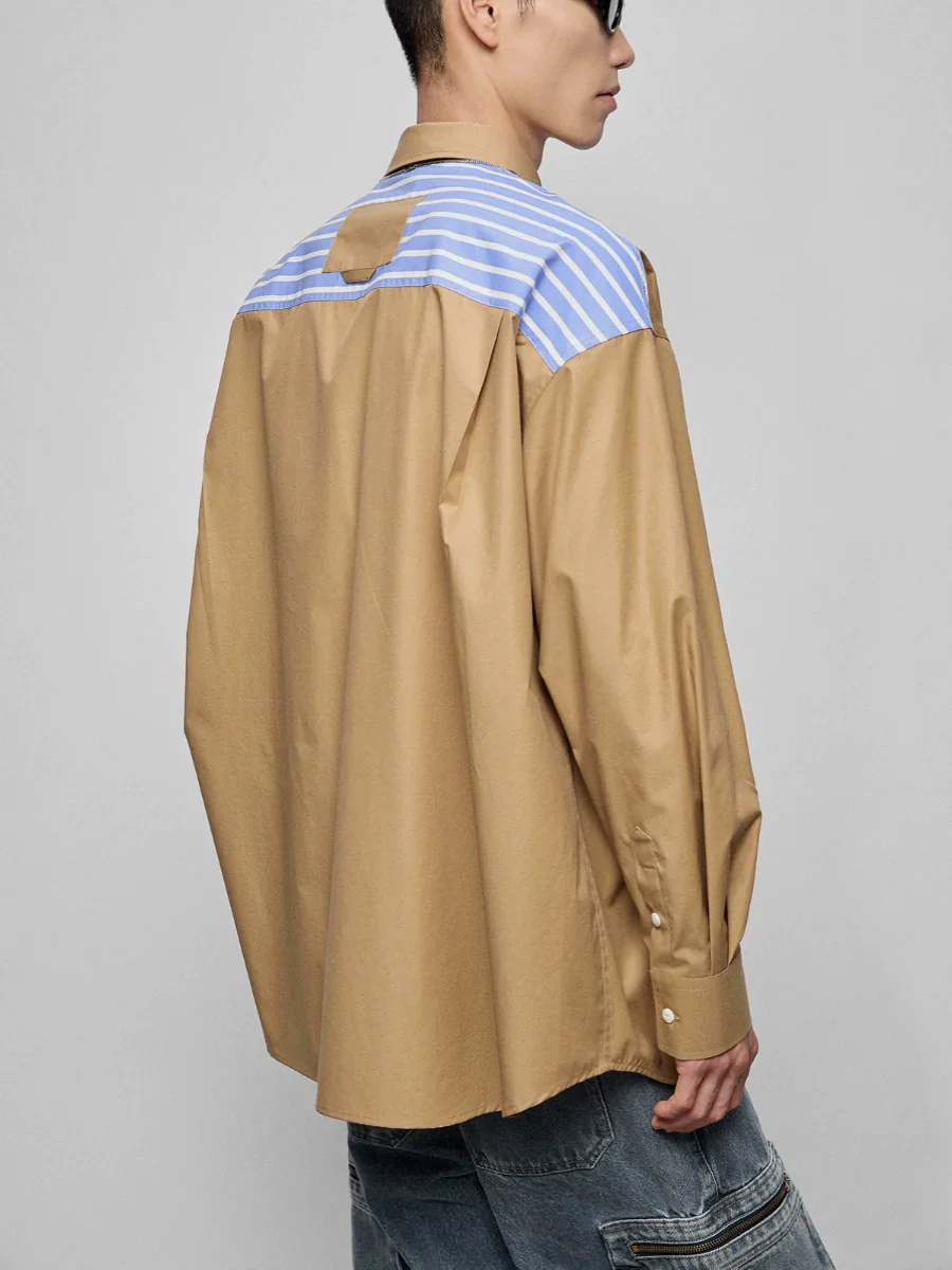 Split Contrast Patchwork Shirt - Image 3