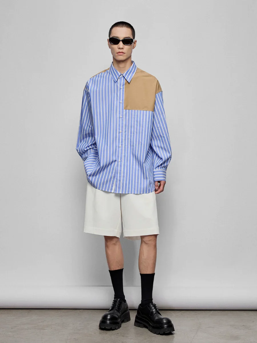 Split Contrast Patchwork Shirt - Image 4