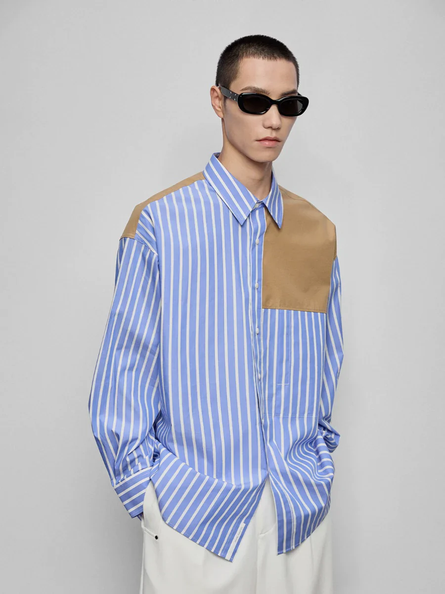 Split Contrast Patchwork Shirt - Image 5
