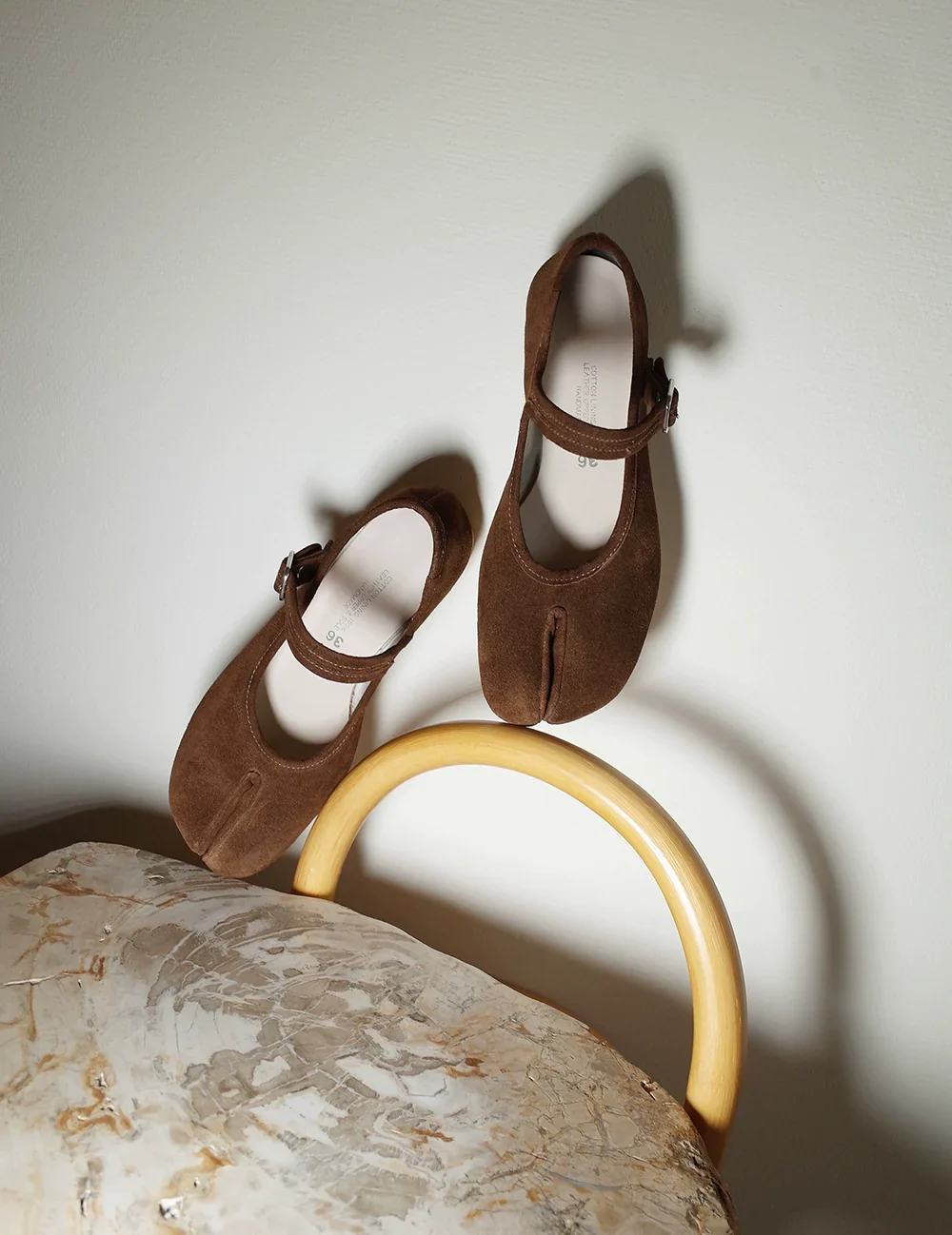 Split-Toe Suede Mary Jane Flats