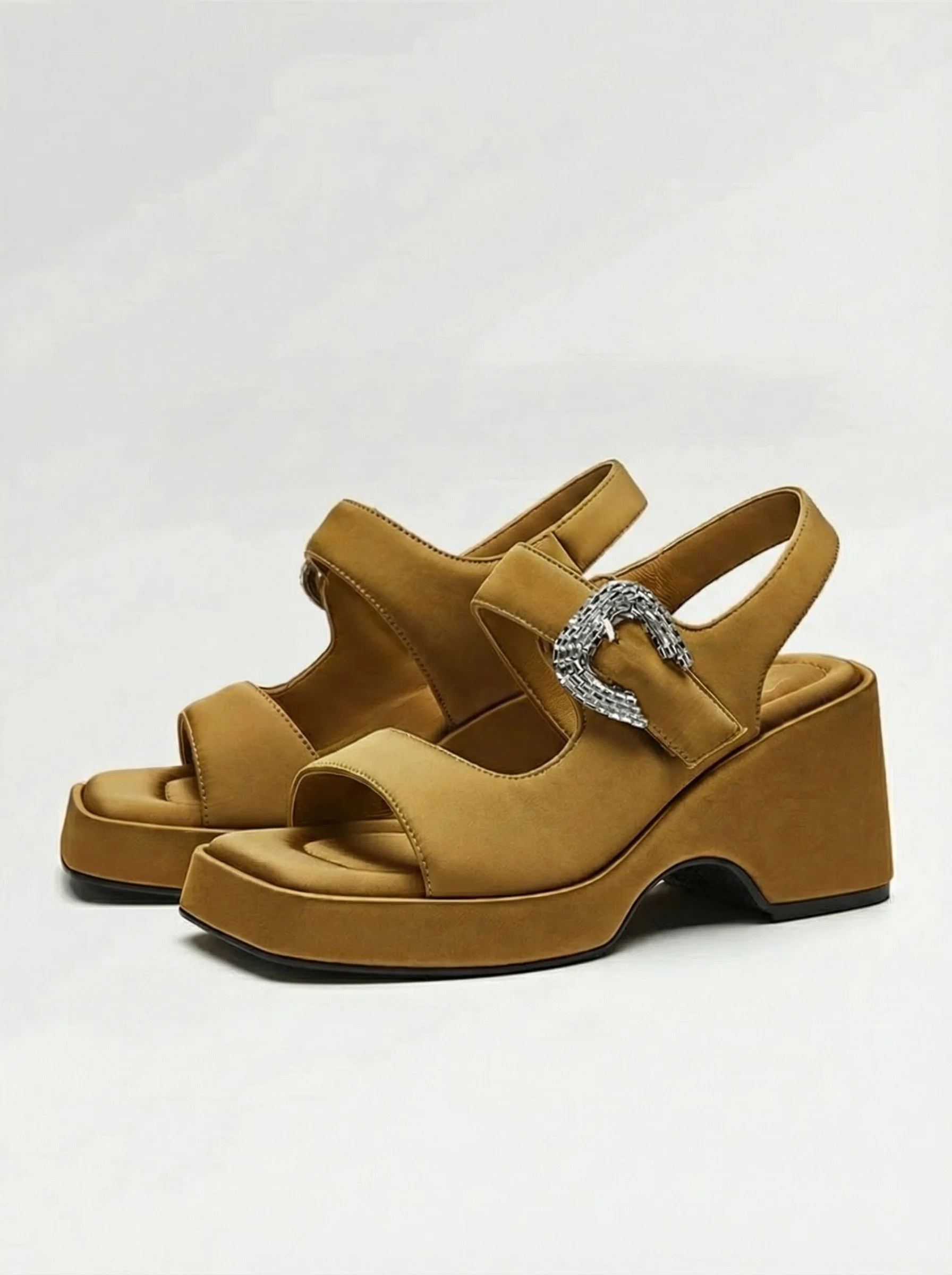 Square-Toe Rhinestone Platform Slingback Sandals - Image 4