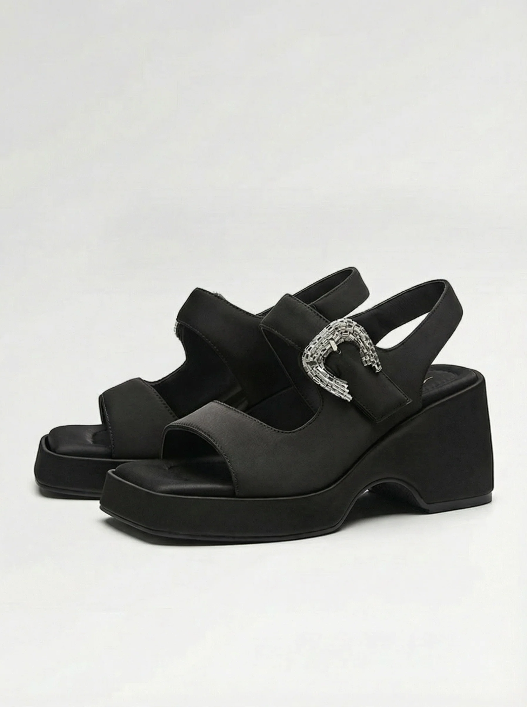 Square-Toe Rhinestone Platform Slingback Sandals - Image 5