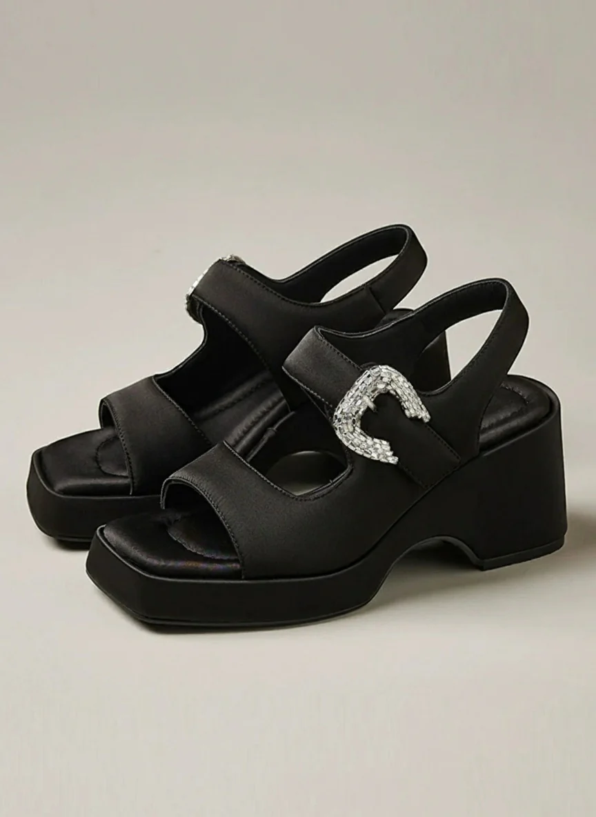 Square-Toe Rhinestone Slingback Platforms - Image 3
