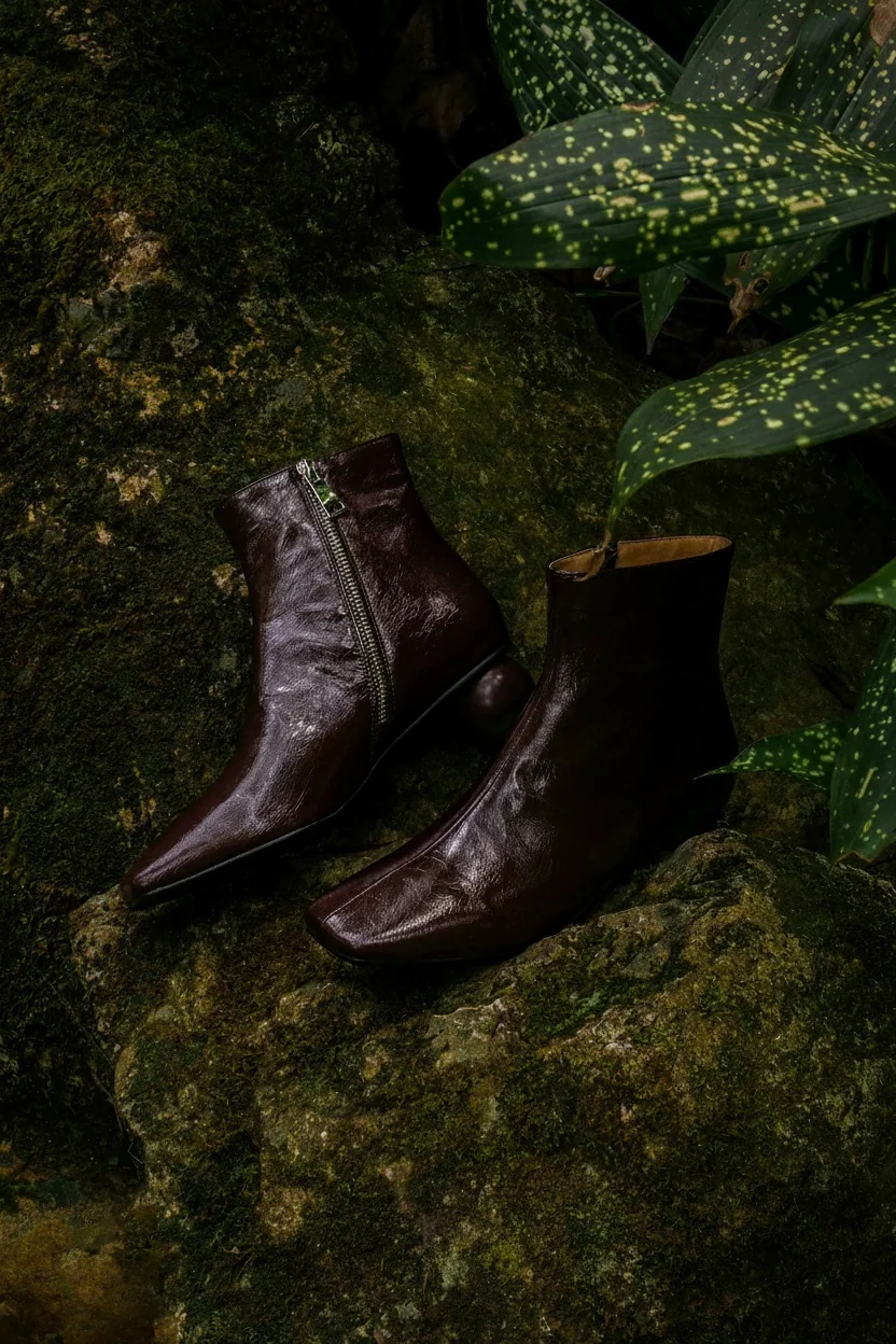 Square-Toe Sculptural-Heel Leather Ankle Boots - Image 3