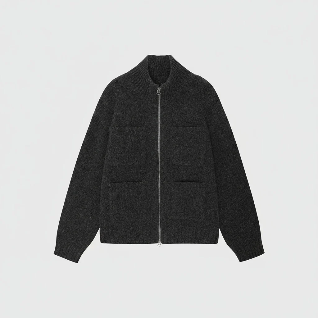 Stand-Collar Alpaca Wool Blend Zip Cardigan - Image 8